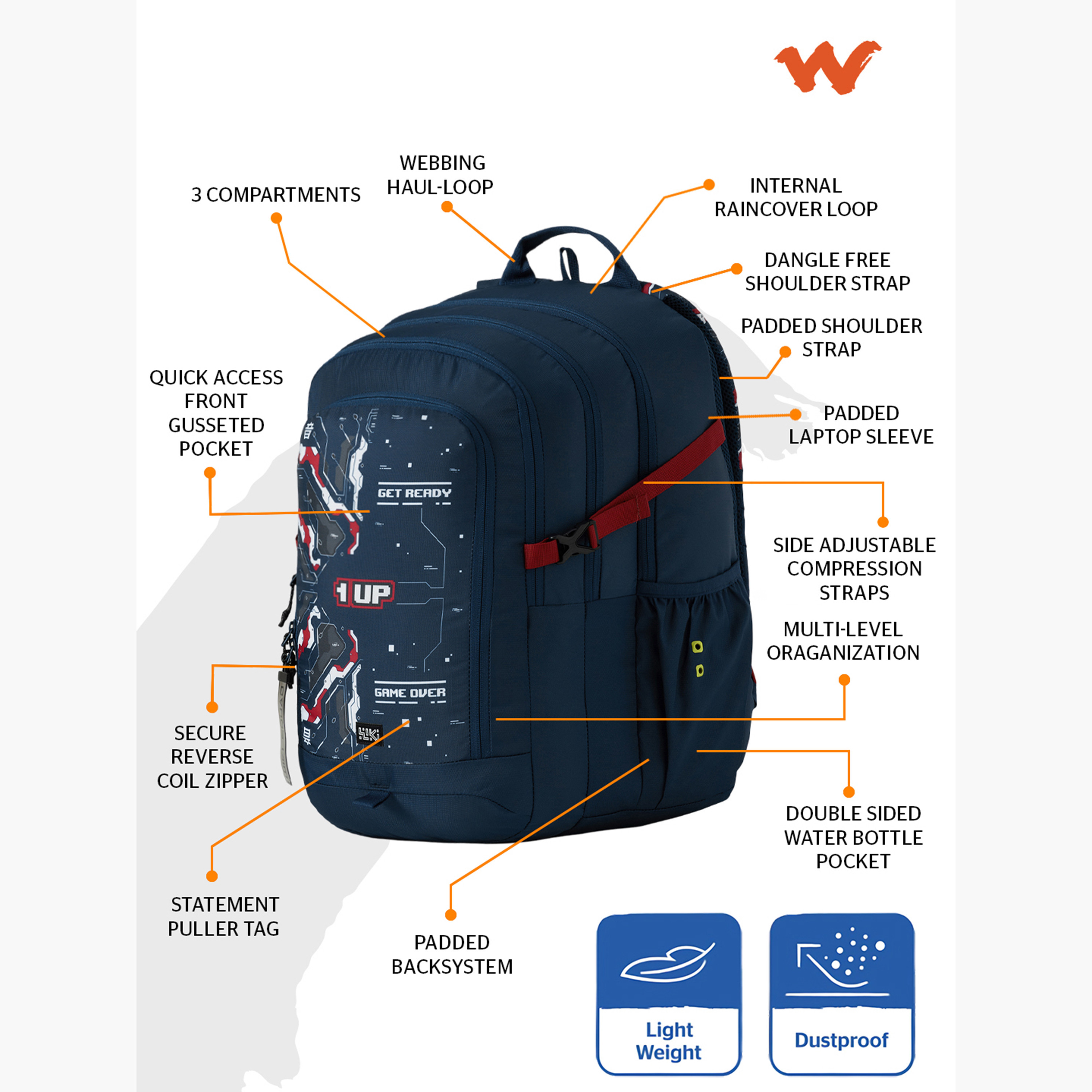 شنطة ظهر بأحزمة مبطنة وطبعات ويكي من وايلدكرافت - 25x25x50 سم-school-bagsandbackpacks-backpacks-image-2