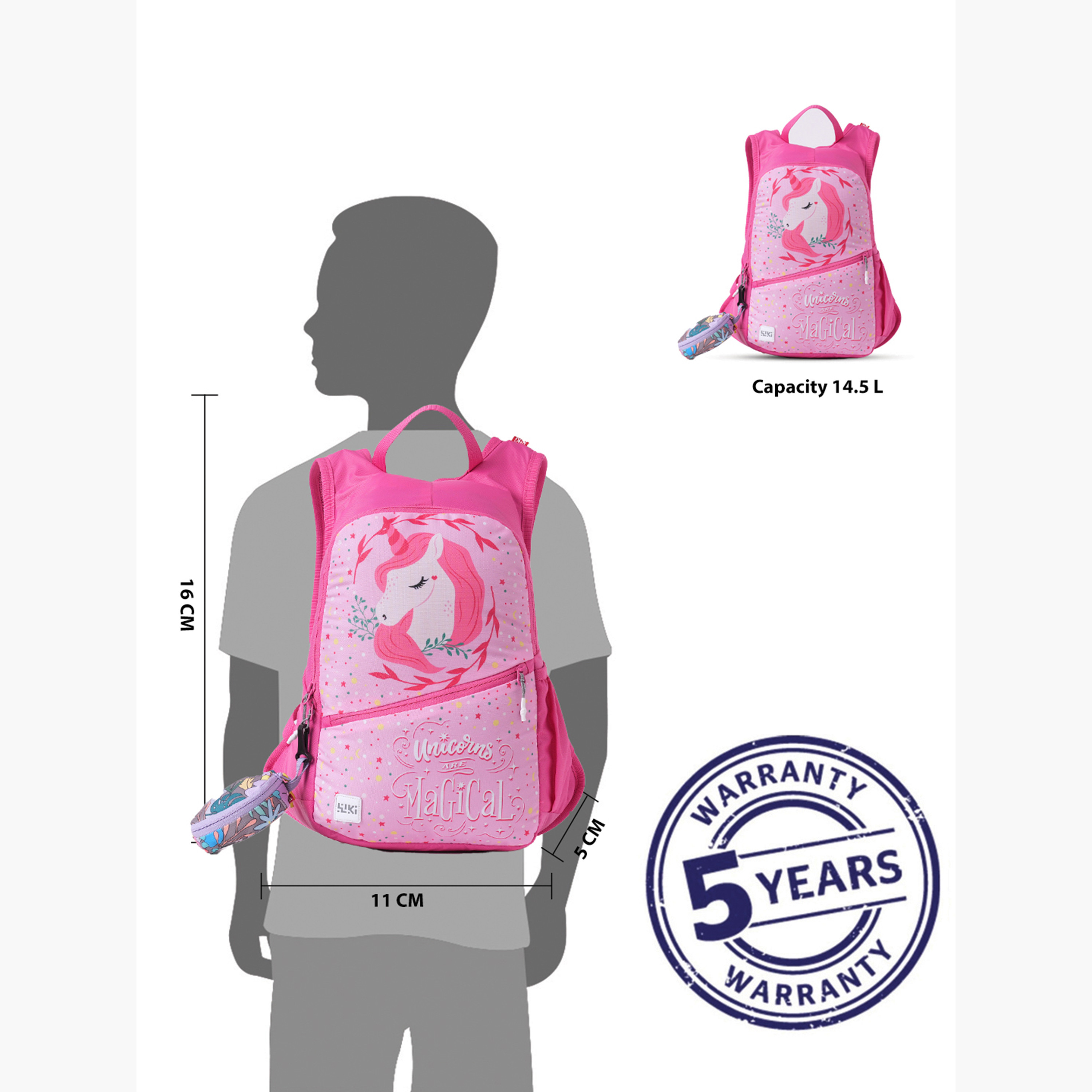 Wildcraft Wiki Unicorn Print Backpack with Adjustable Straps and Zip Closure - 13x13x41 cms-school-bagsandbackpacks-backpacks-image-2