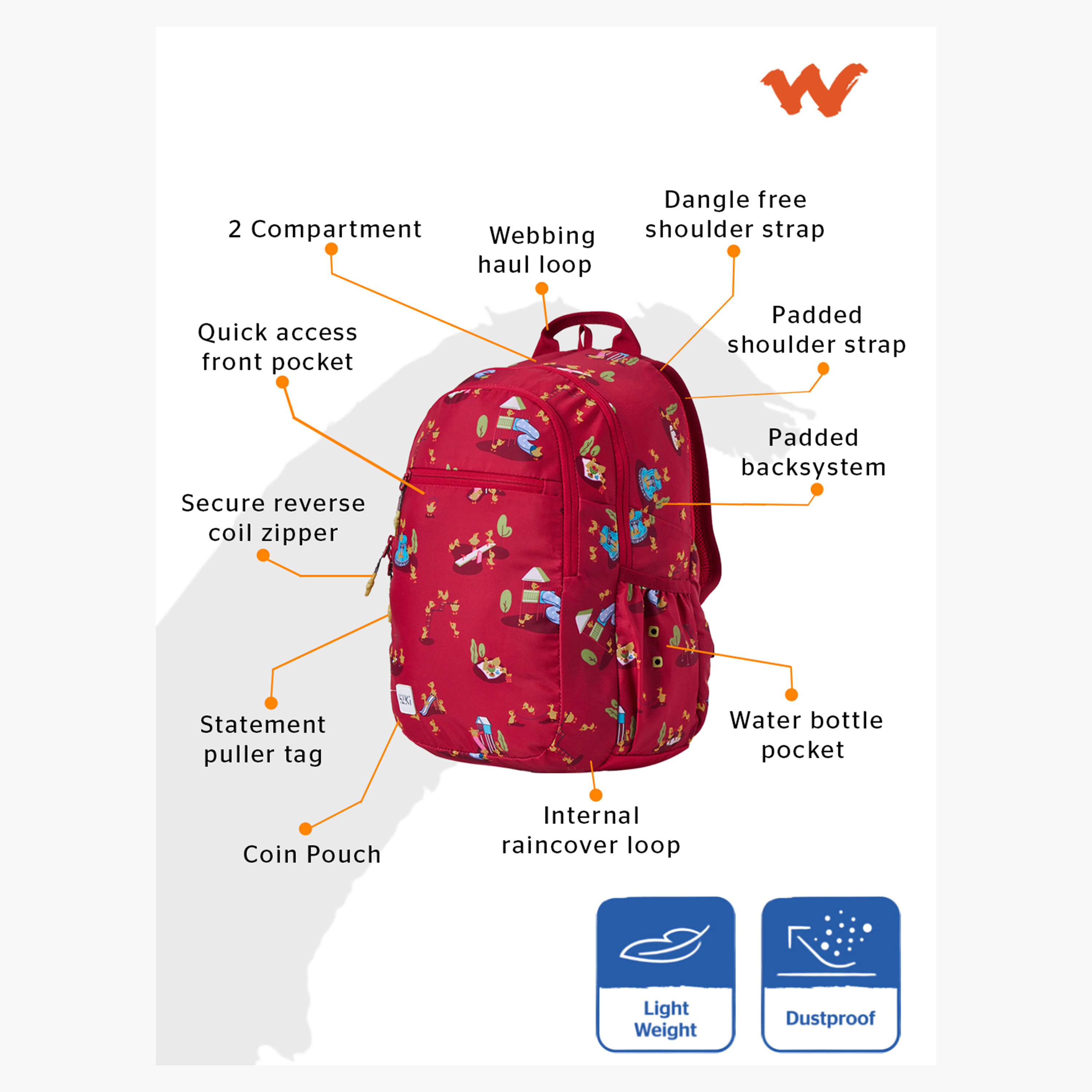Wildcraft Wiki Printed School Backpack with Coin Pouch - 19x19x41 cms-school-bagsandbackpacks-backpacks-image-3