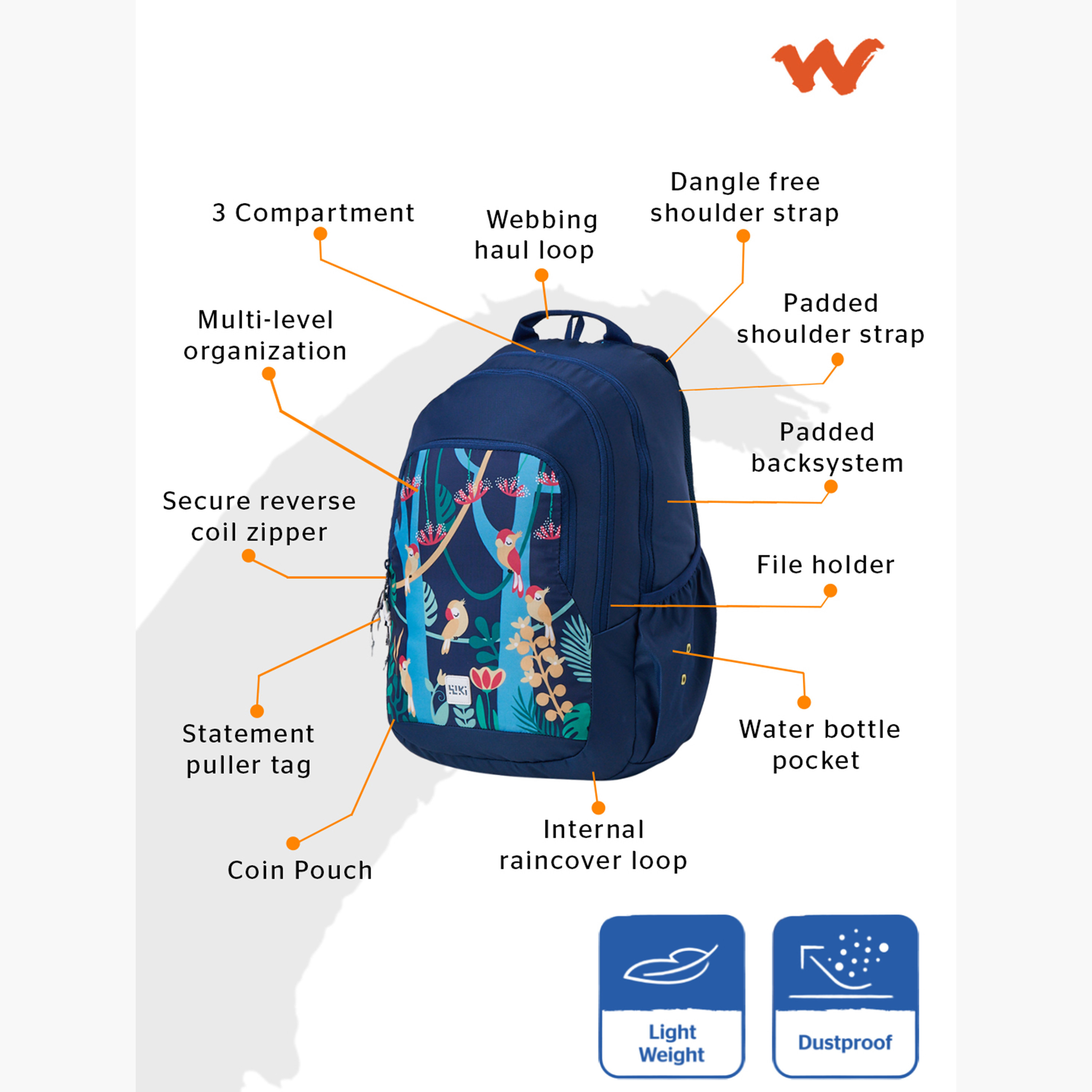 Wildcraft Wiki Tropical Print School Backpack with Coin Pouch - 22x22x44 cms-school-bagsandbackpacks-backpacks-image-4