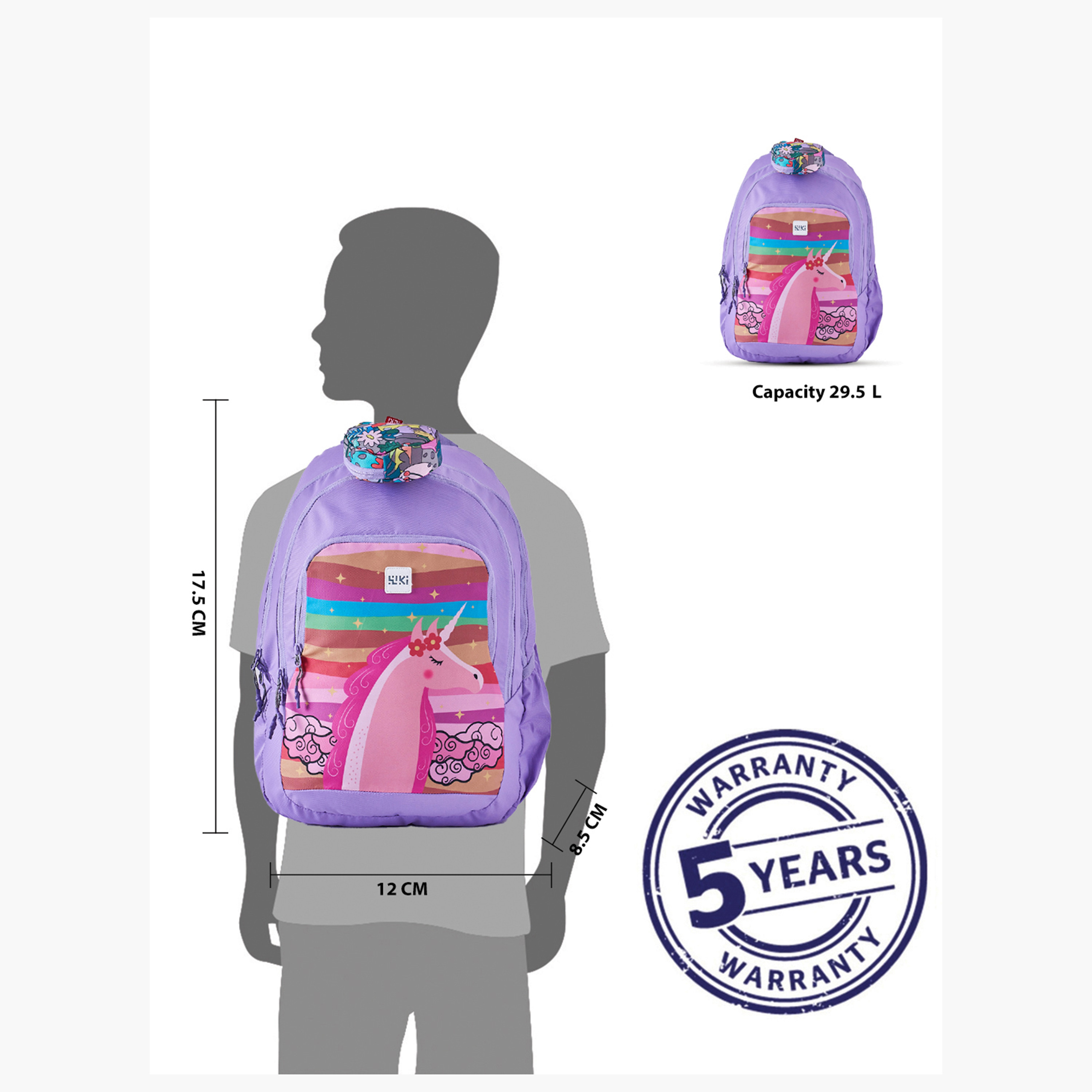 Wildcraft Wiki Unicorn Print Backpack with Adjustable Straps and Zip Closure - 22x22x44 cms-school-bagsandbackpacks-backpacks-image-12