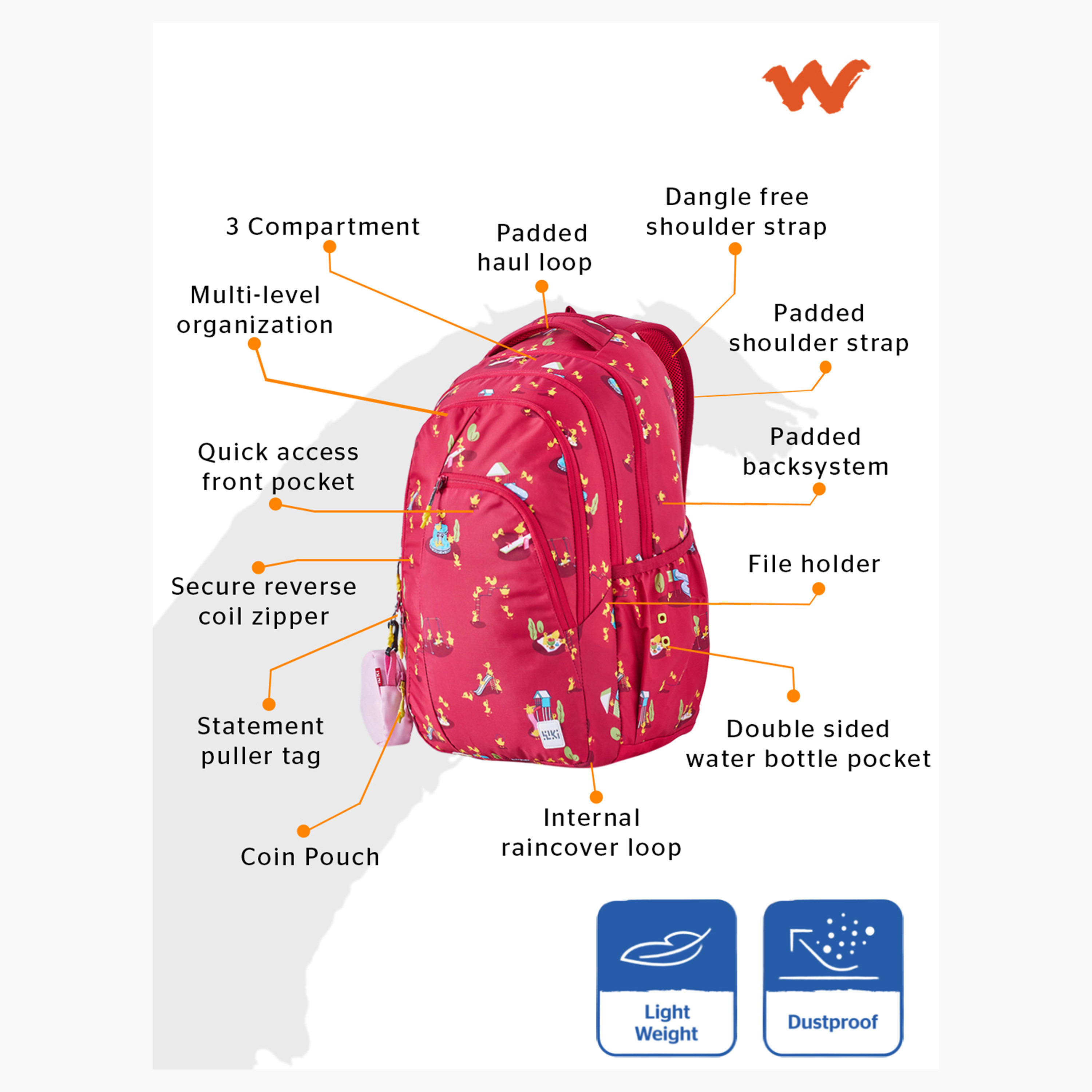 Wildcraft Wiki Printed School Backpack with Coin Pouch - 23x23x44 cms-school-bagsandbackpacks-backpacks-image-3