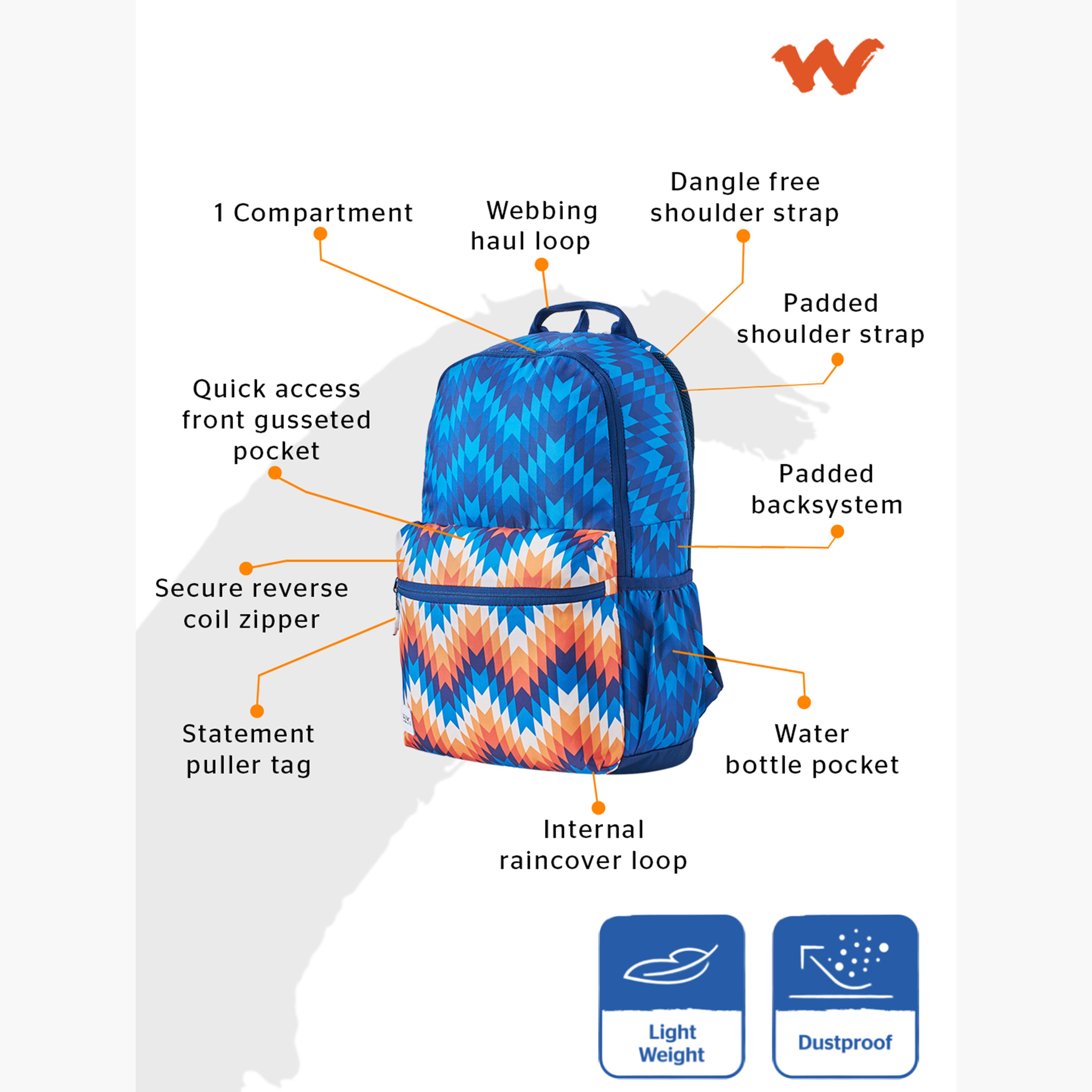 Wildcraft Wiki Printed School Backpack with Adjustable Shoulder Straps - 13x13x46 cms-school-bagsandbackpacks-backpacks-image-2