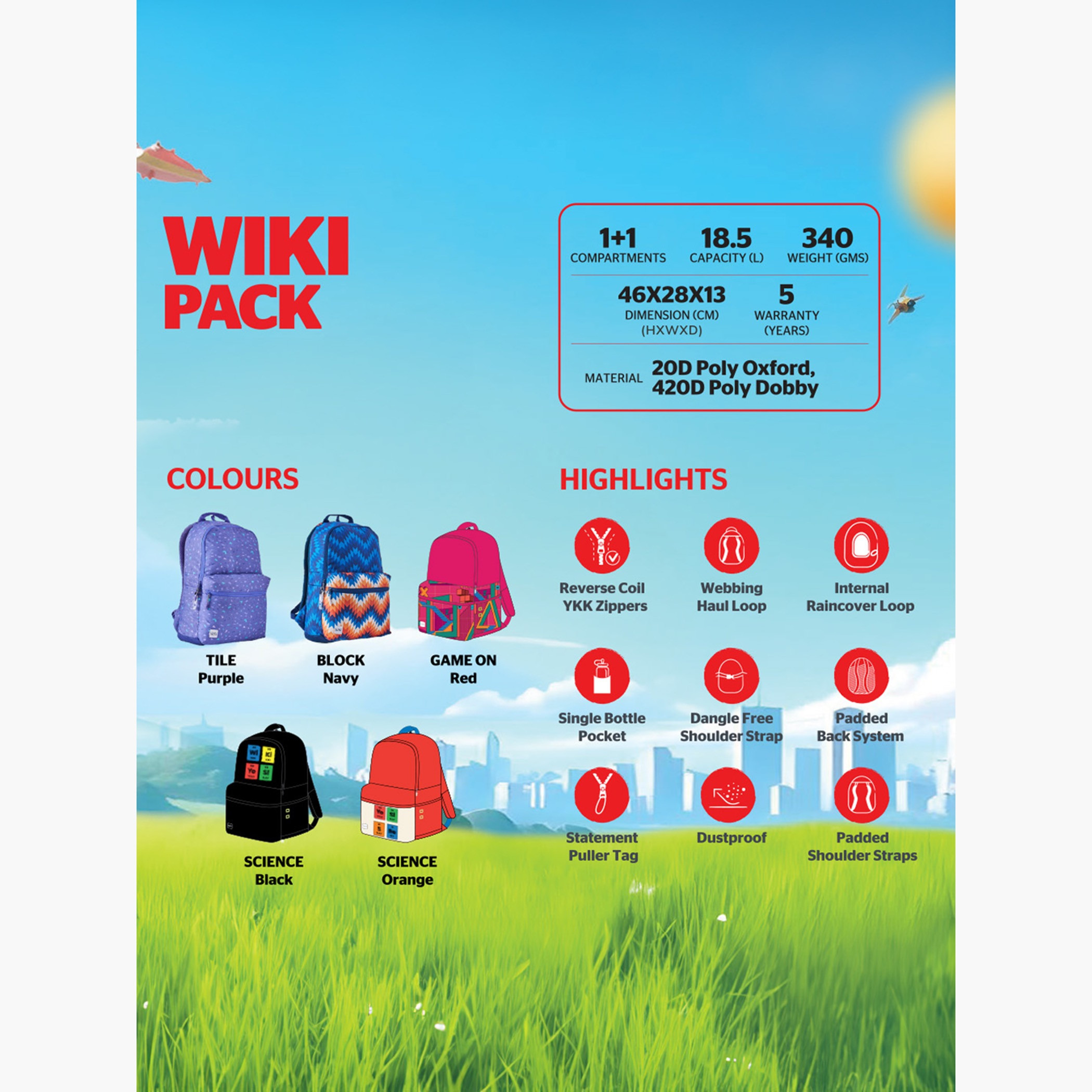 Wildcraft Wiki Printed Backpack with Padded Straps - 13x13x46 cms-school-bagsandbackpacks-backpacks-image-7