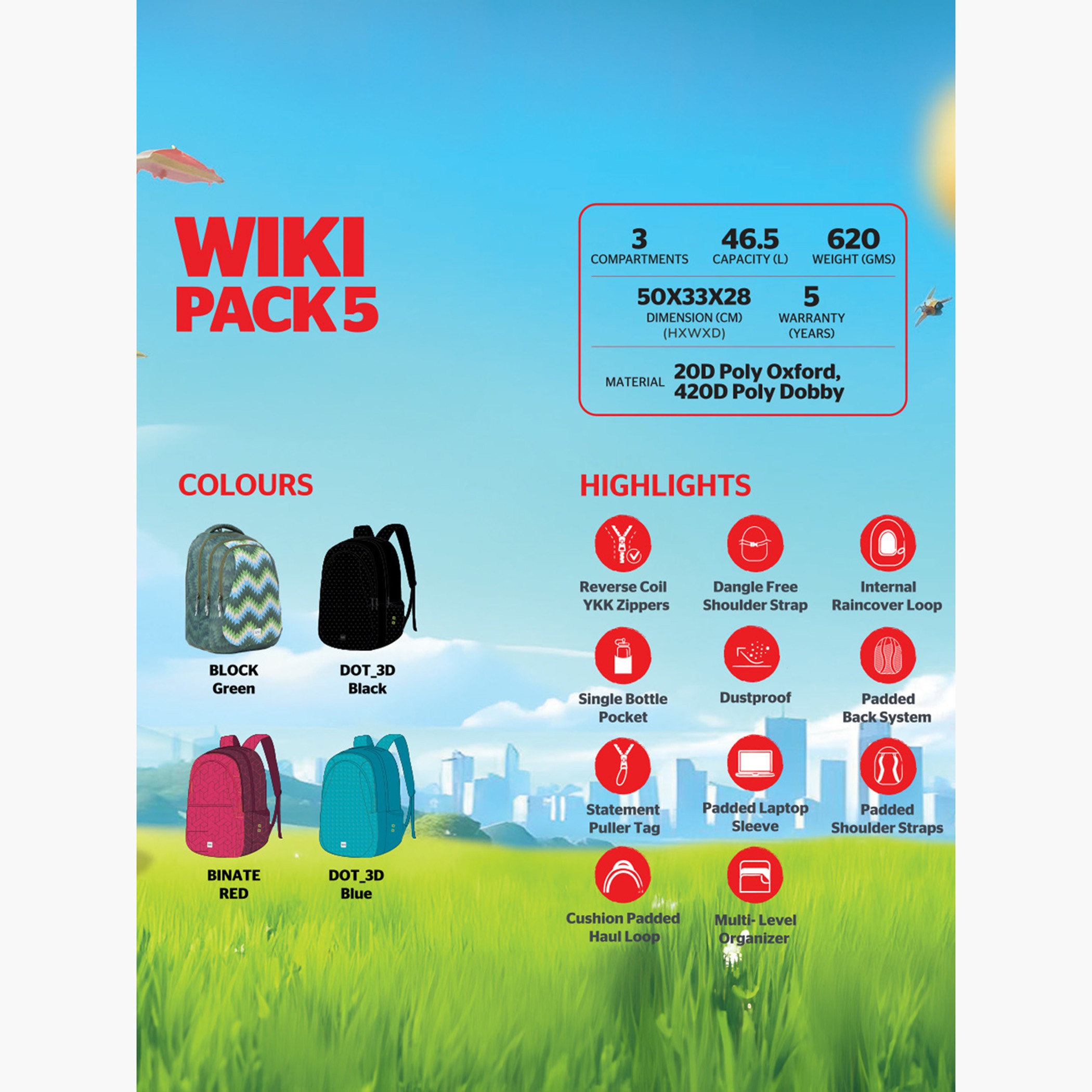 Wildcraft Wiki Printed School Backpack with Adjustable Shoulder Straps - 28x28x50 cms-school-bagsandbackpacks-backpacks-image-6