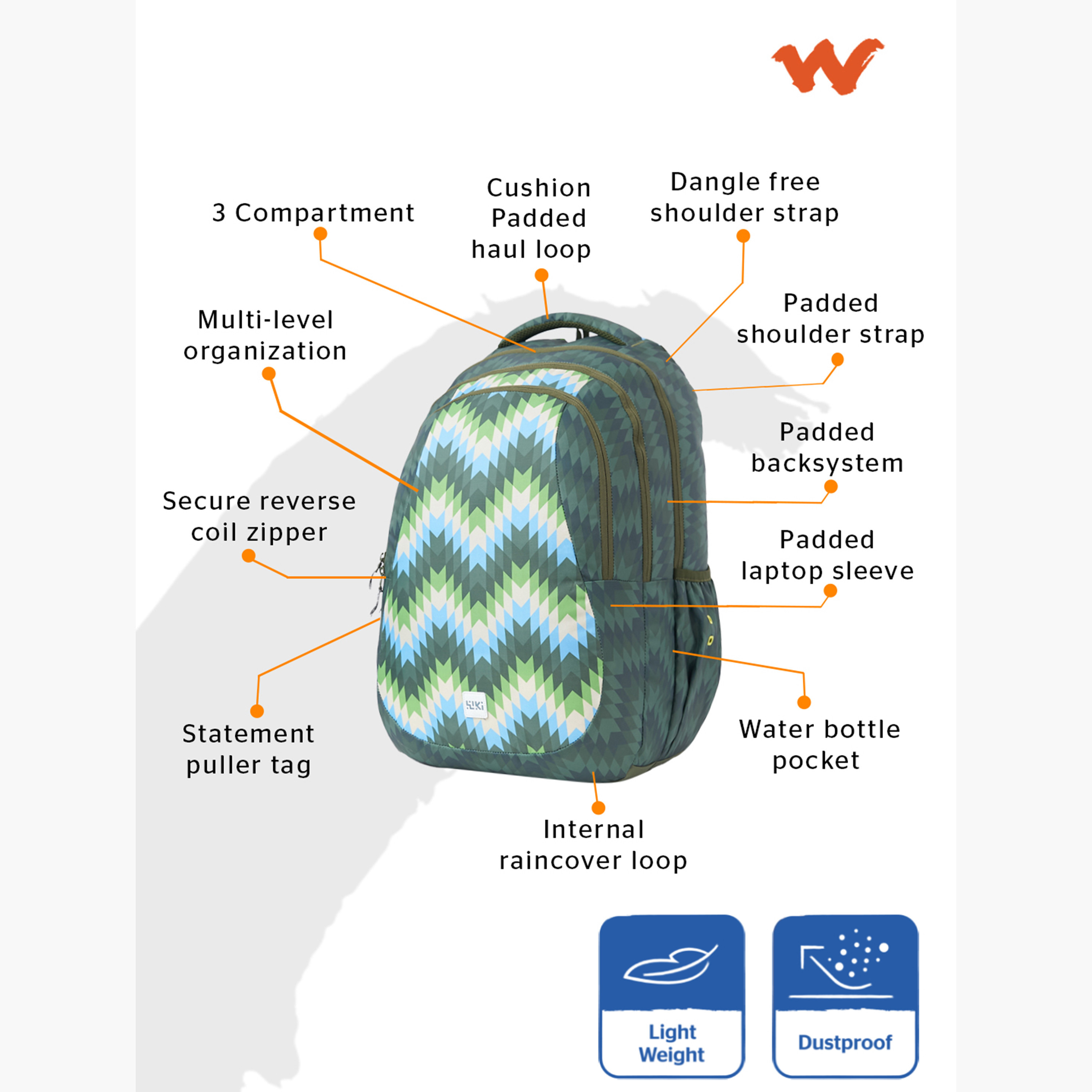 Wildcraft Wiki Printed Backpack with Adjustable Straps and Zip Closure -  28x28x50 cms-school-bagsandbackpacks-backpacks-image-2
