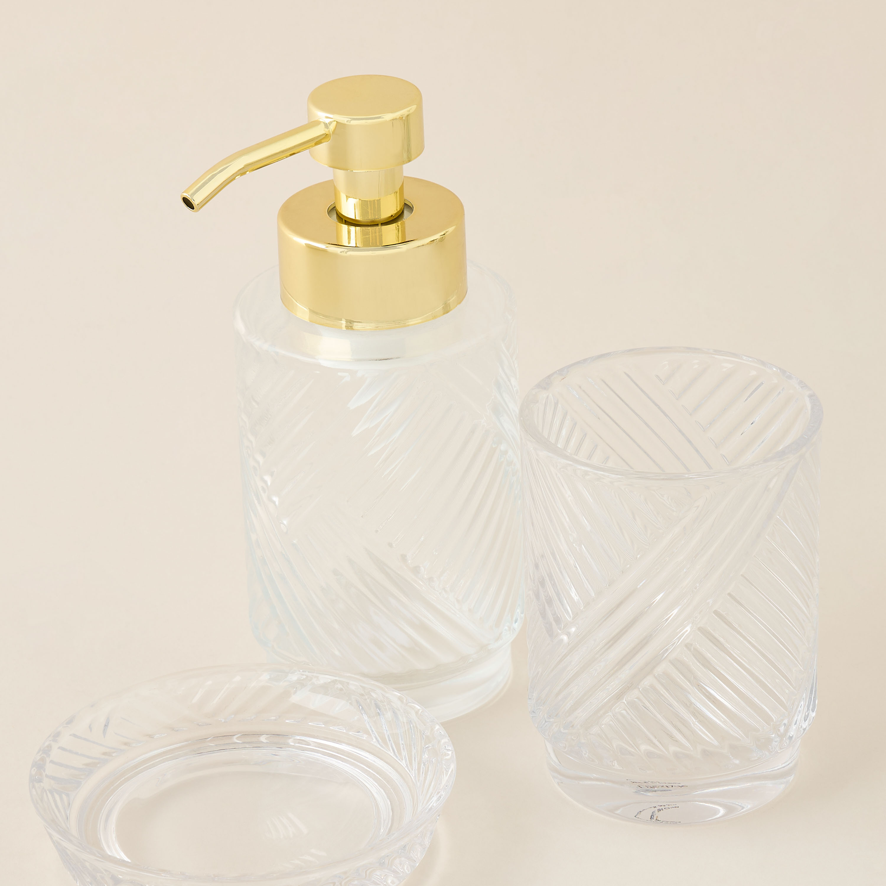 Textured 3-Piece Glass Bathroom Accessory Set-household-bathandlaundry-bathaccessories-soapdishesanddispensers-image-5