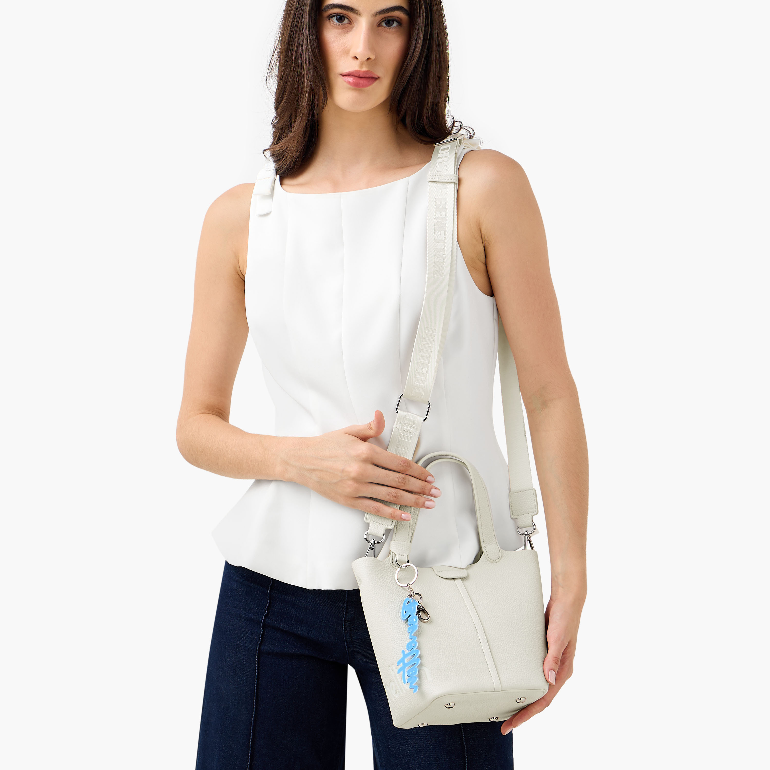 UCB Textured Mini Tote Bag with Bag Charm-women-bagsandwallets-handbags-image-2