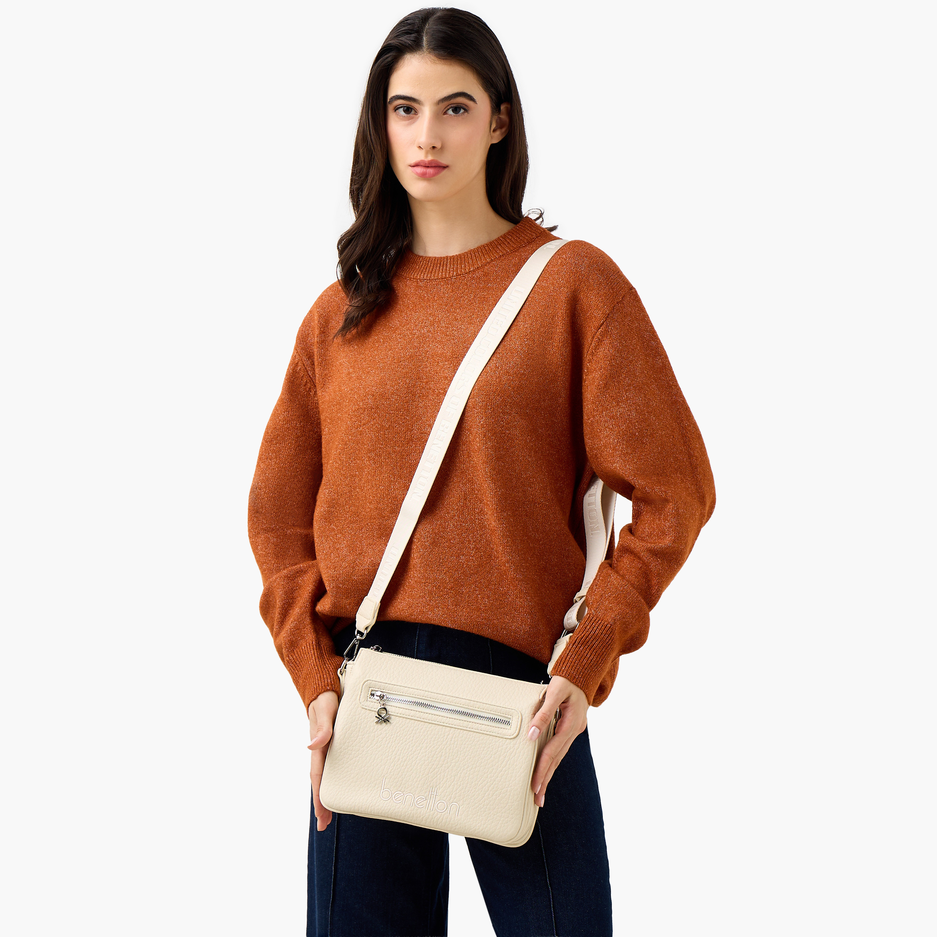 UCB Textured Crossbody Bag with Adjustable Strap-women-bagsandwallets-handbags-image-8