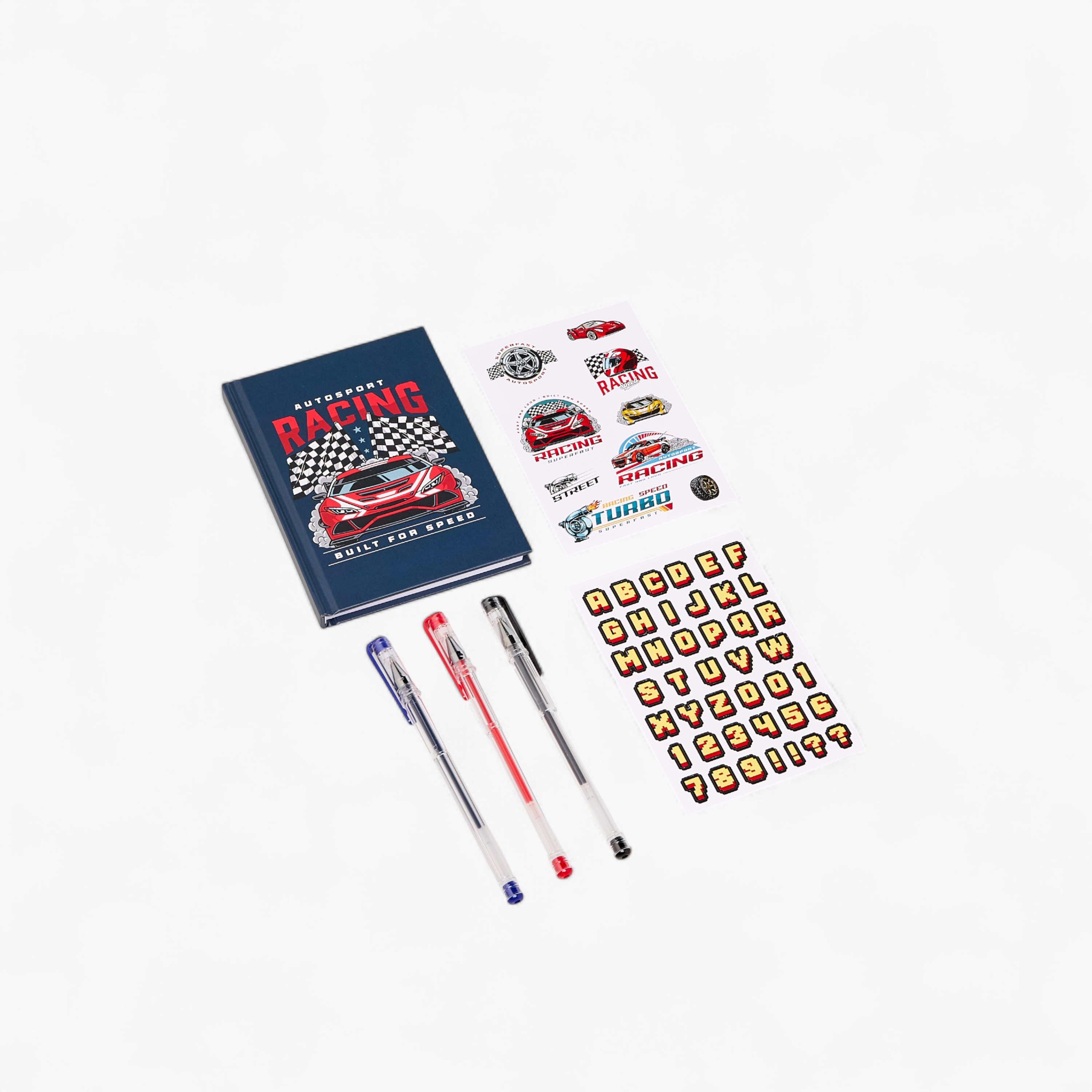 Racing Stationery Set with Book, Stickers, Pens - Set of 6-school-stationery-sets-image-1