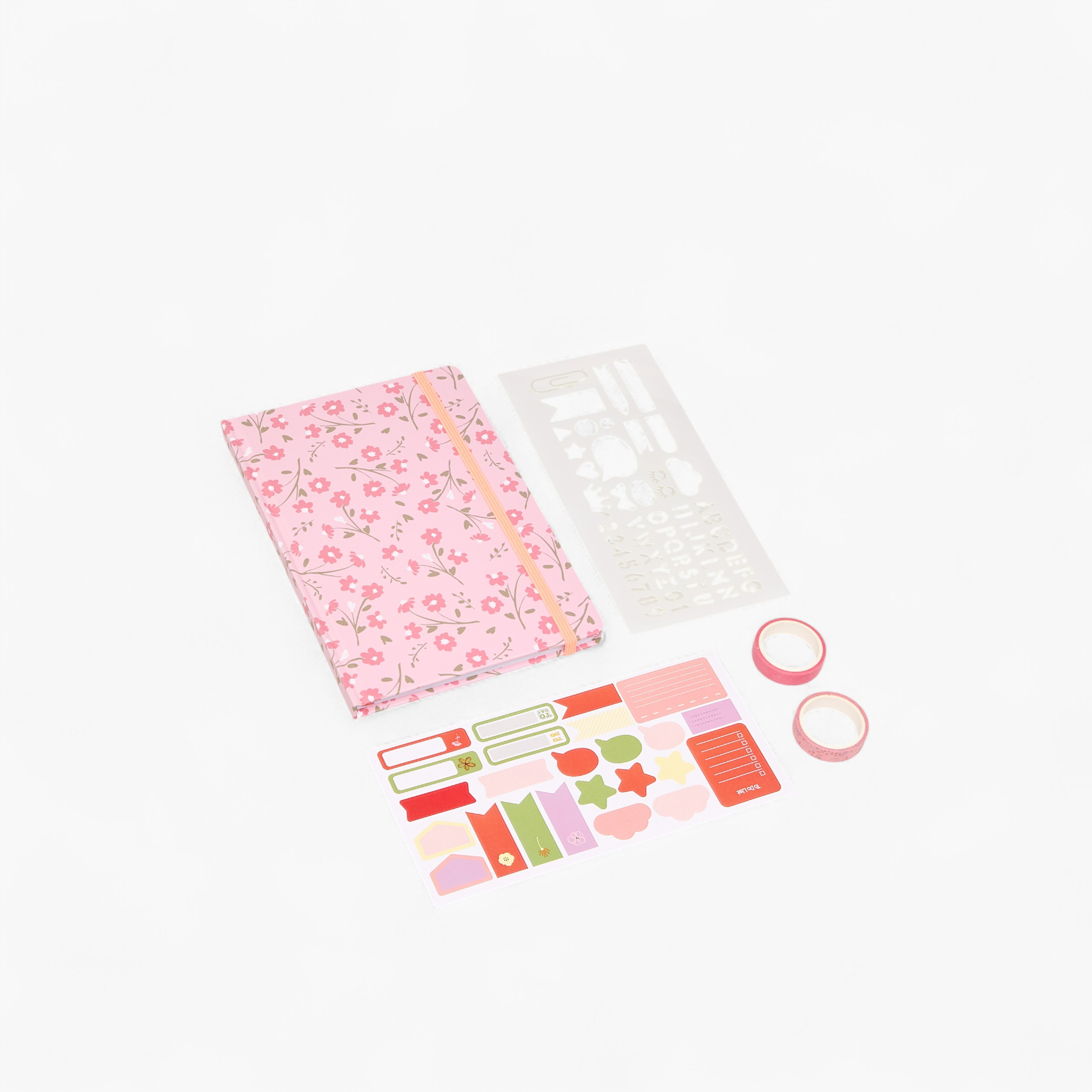 Floral Print Stationery Set with Notebook, Sticker, Stencil, Tapes - Set of 5-school-stationery-sets-image-1