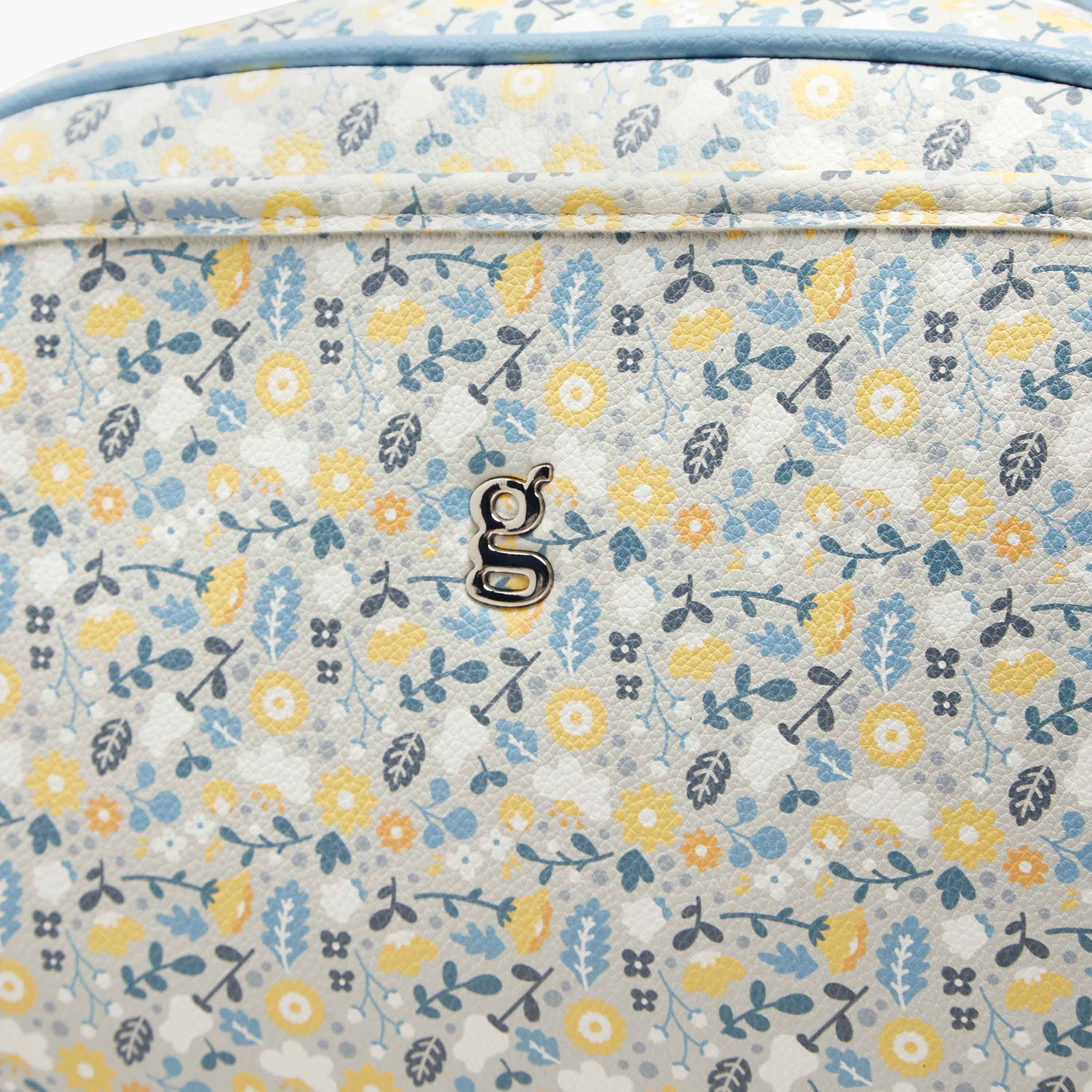 Giggles Floral Print Diaper Bag with Zip Closure-baby-diapering-diaperbags-image-5