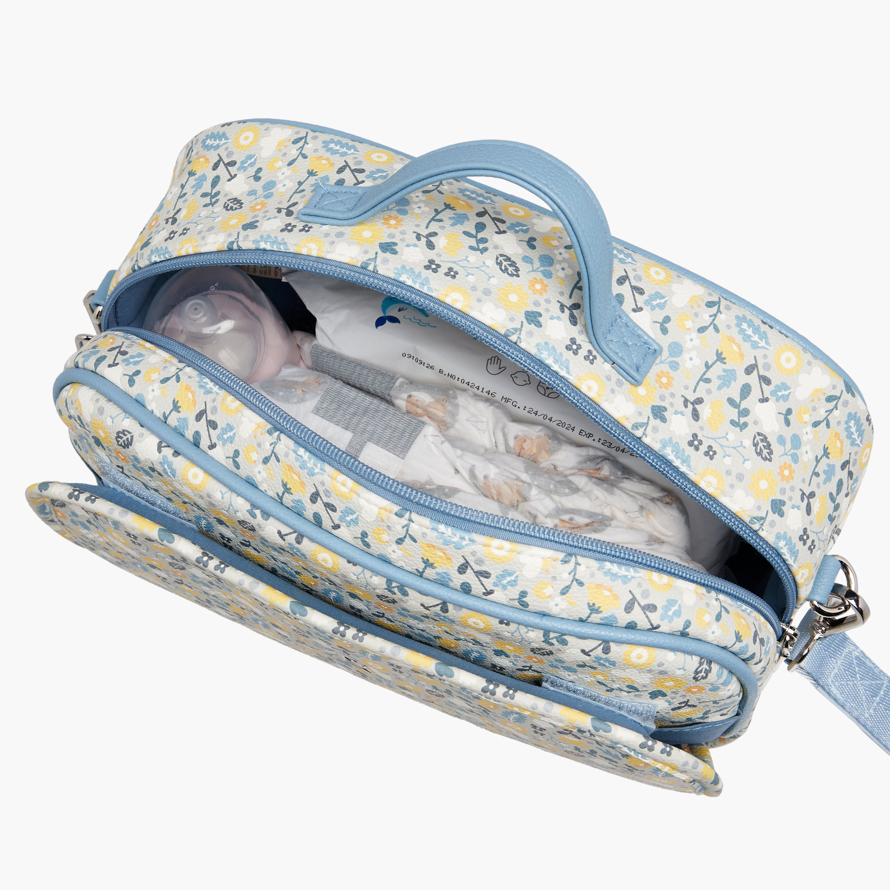 Giggles Floral Print Diaper Bag with Zip Closure-baby-diapering-diaperbags-image-7
