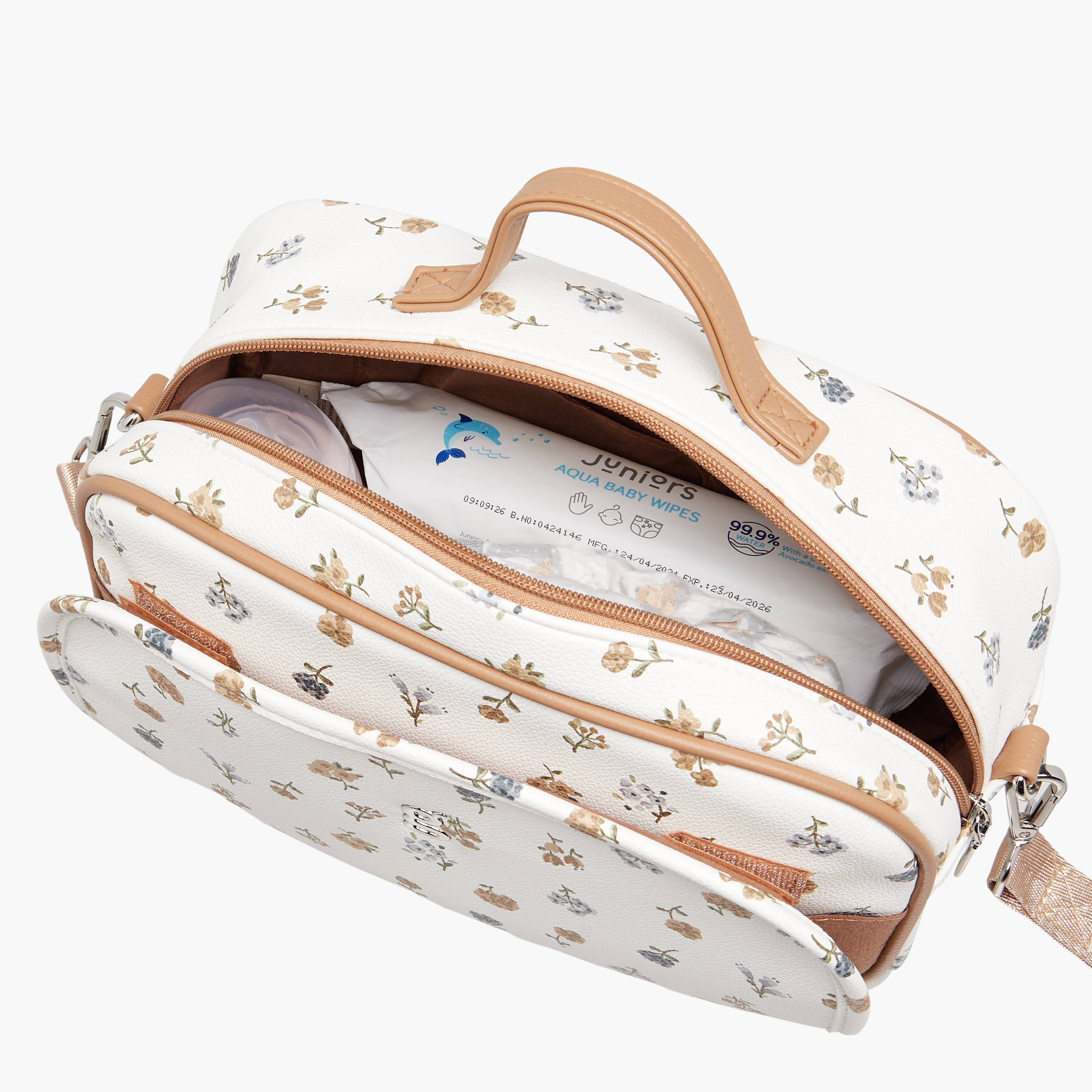 Giggles Floral Print Diaper Bag with Zip Closure-baby-gear-diaperbags-image-7