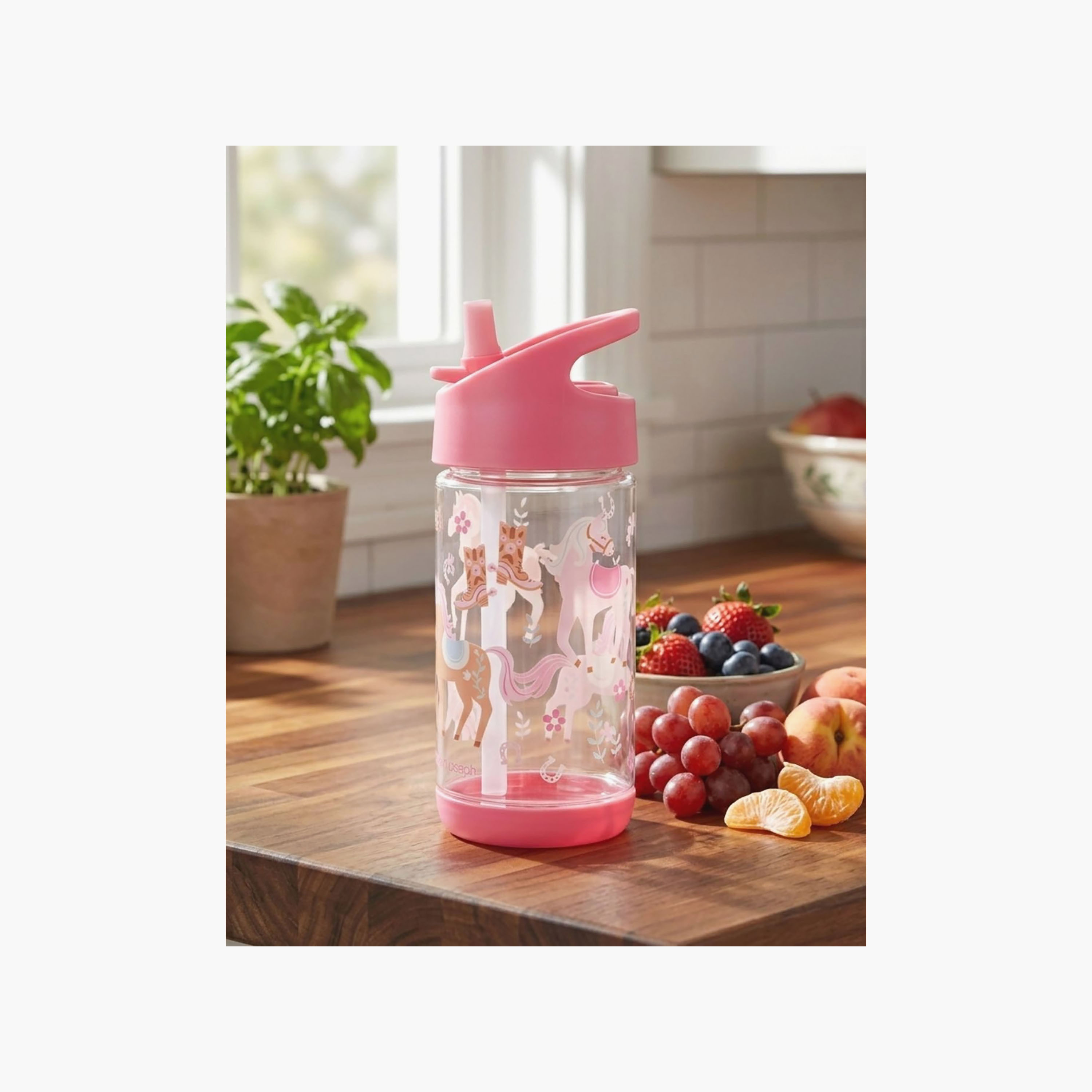 زجاجة ماء بلاستيكية بنقشة خيل مع ماصة قابلة للطي ومقبض حمل - 350 مل من ستيفن جوزيف-school-waterbottles-image-6