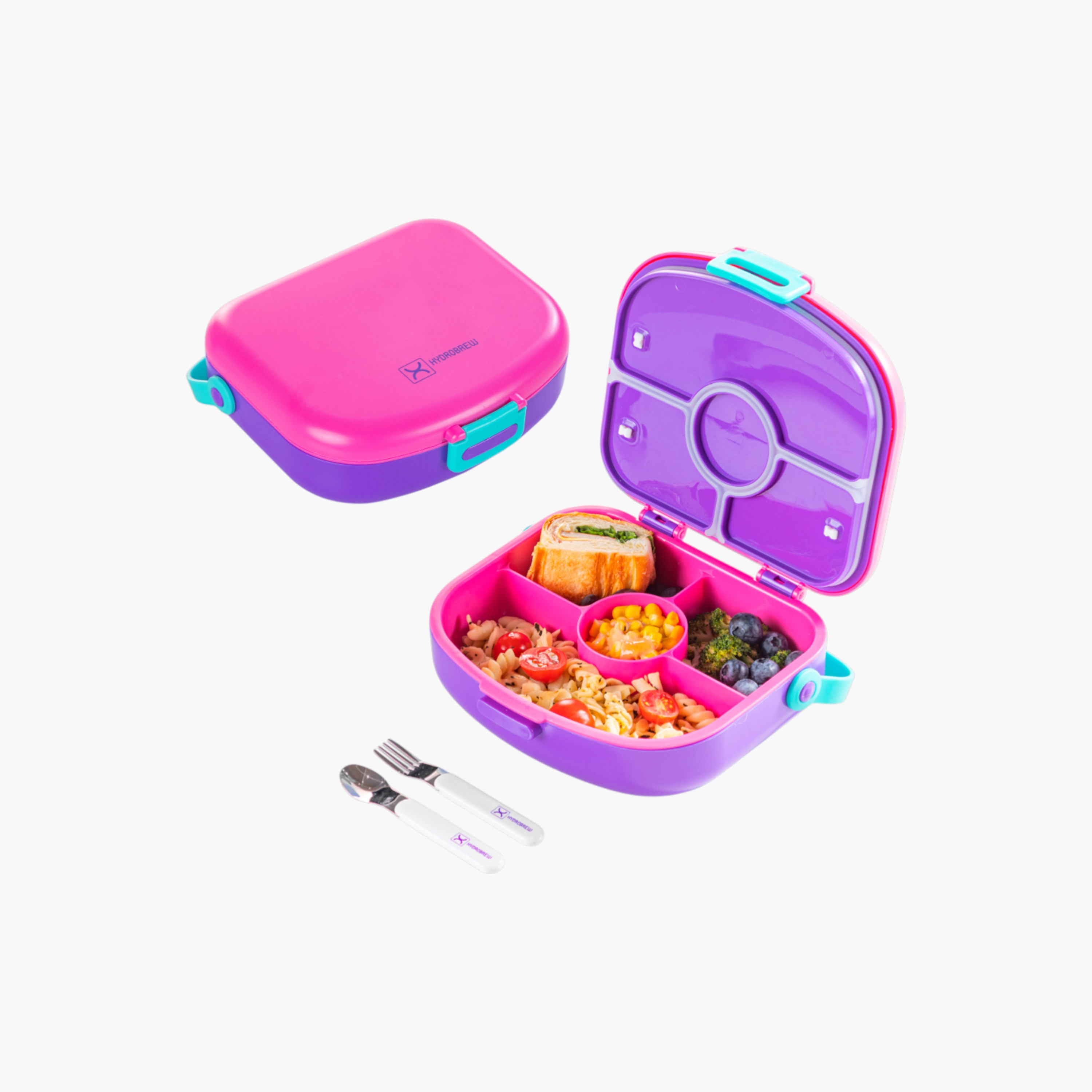 صندوق غداء بينتو سادة 4 أقسام مع ملعقة وشوكة من هيدروبرو-school-lunchessentials-lunchboxes-image-1