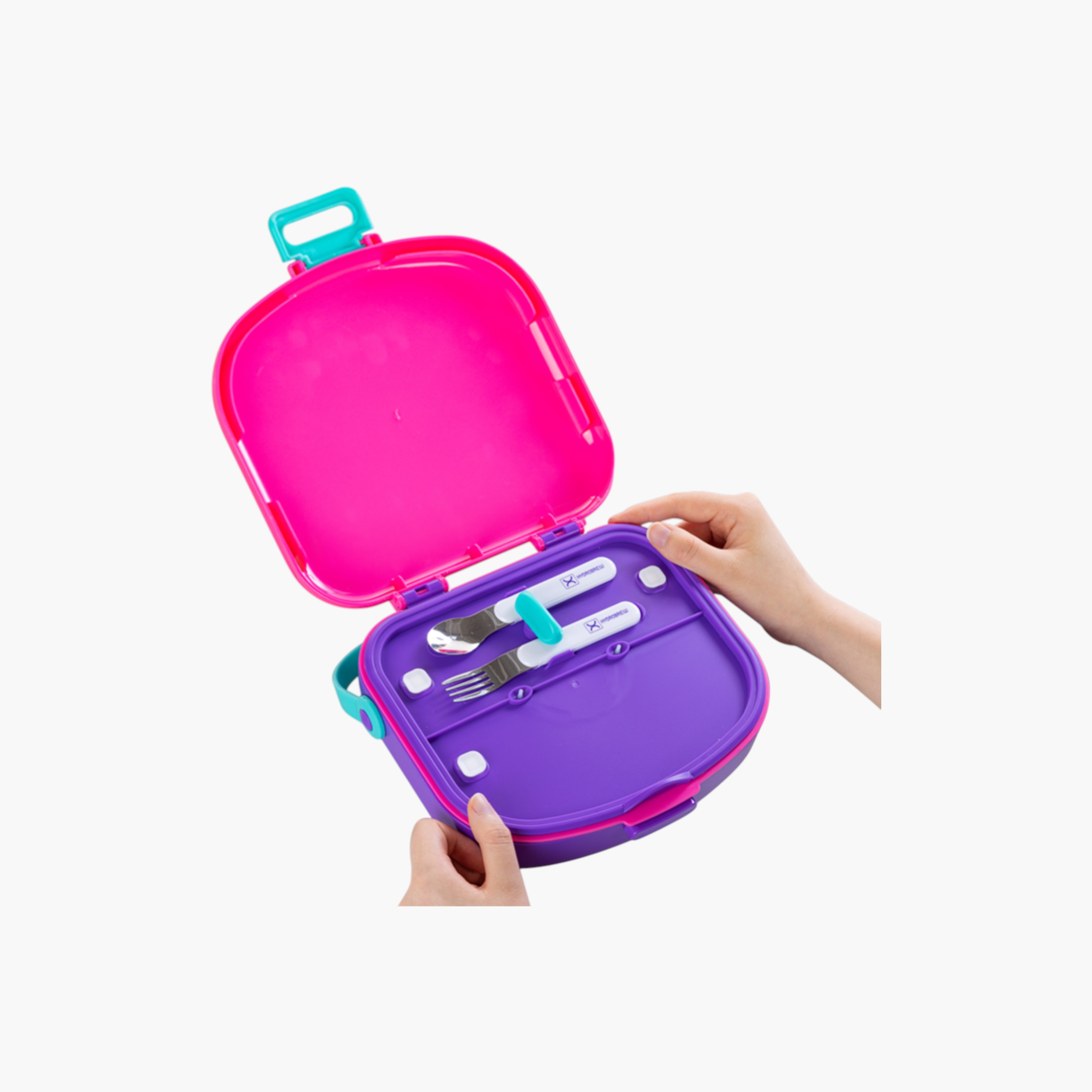 صندوق غداء بينتو سادة 4 أقسام مع ملعقة وشوكة من هيدروبرو-school-lunchessentials-lunchboxes-image-4