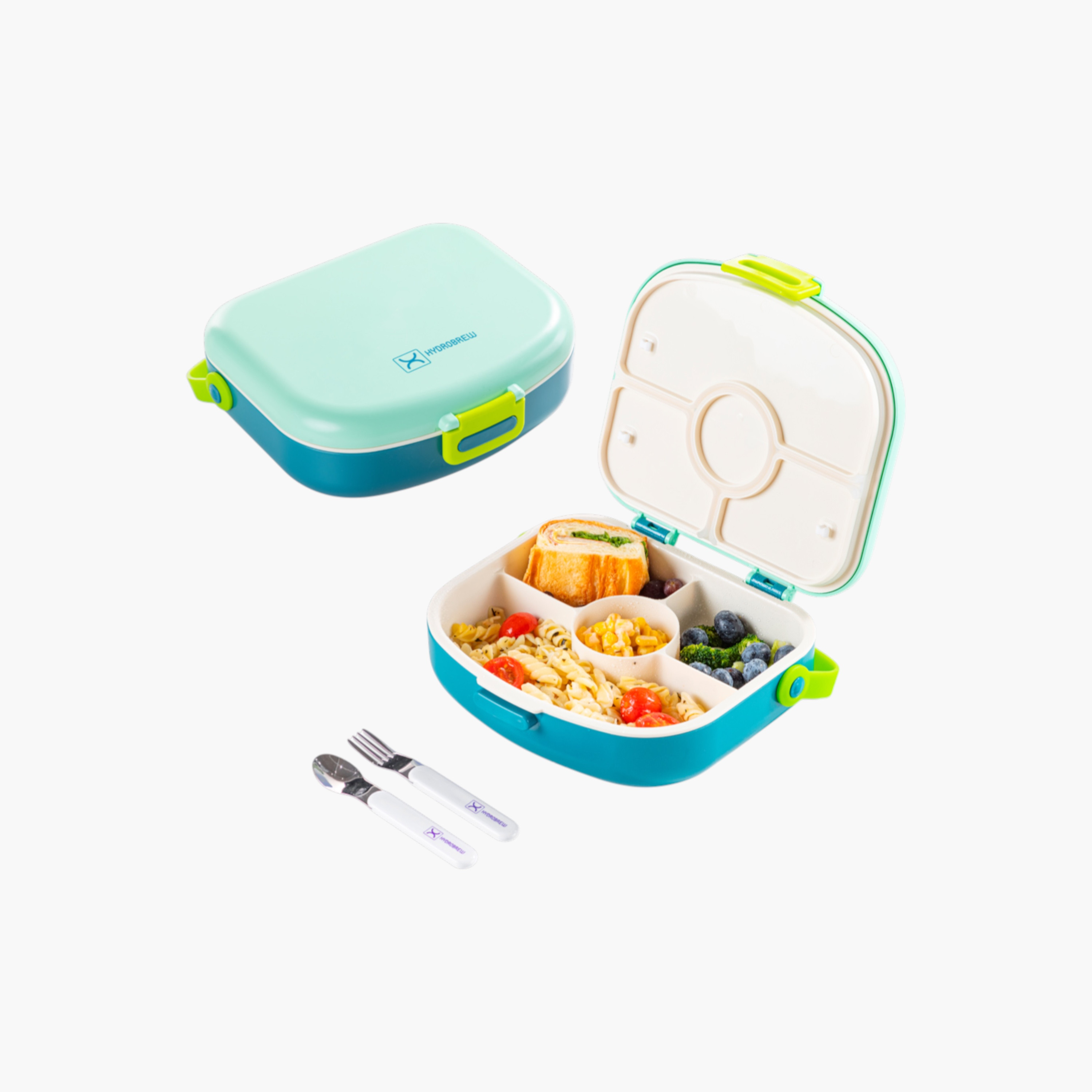 صندوق غداء بينتو سادة بـ4 أقسام مع ملعقة وشوكة من هيدروبرو-school-lunchessentials-lunchboxes-image-1