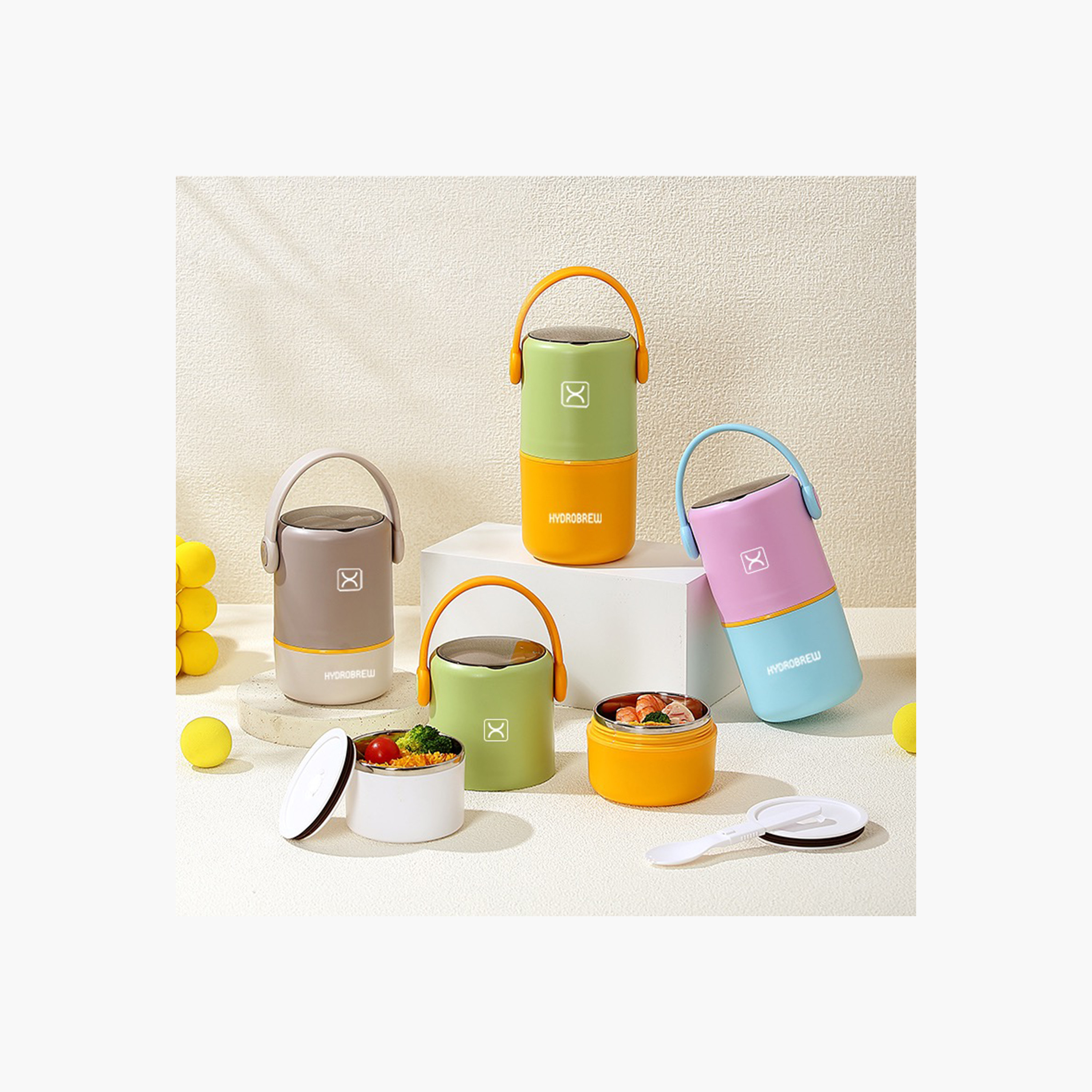 Hydrobrew 2-Tier Colourblock Stainless Steel Food Jar with Folding Spork-school-lunchessentials-lunchboxes-image-3