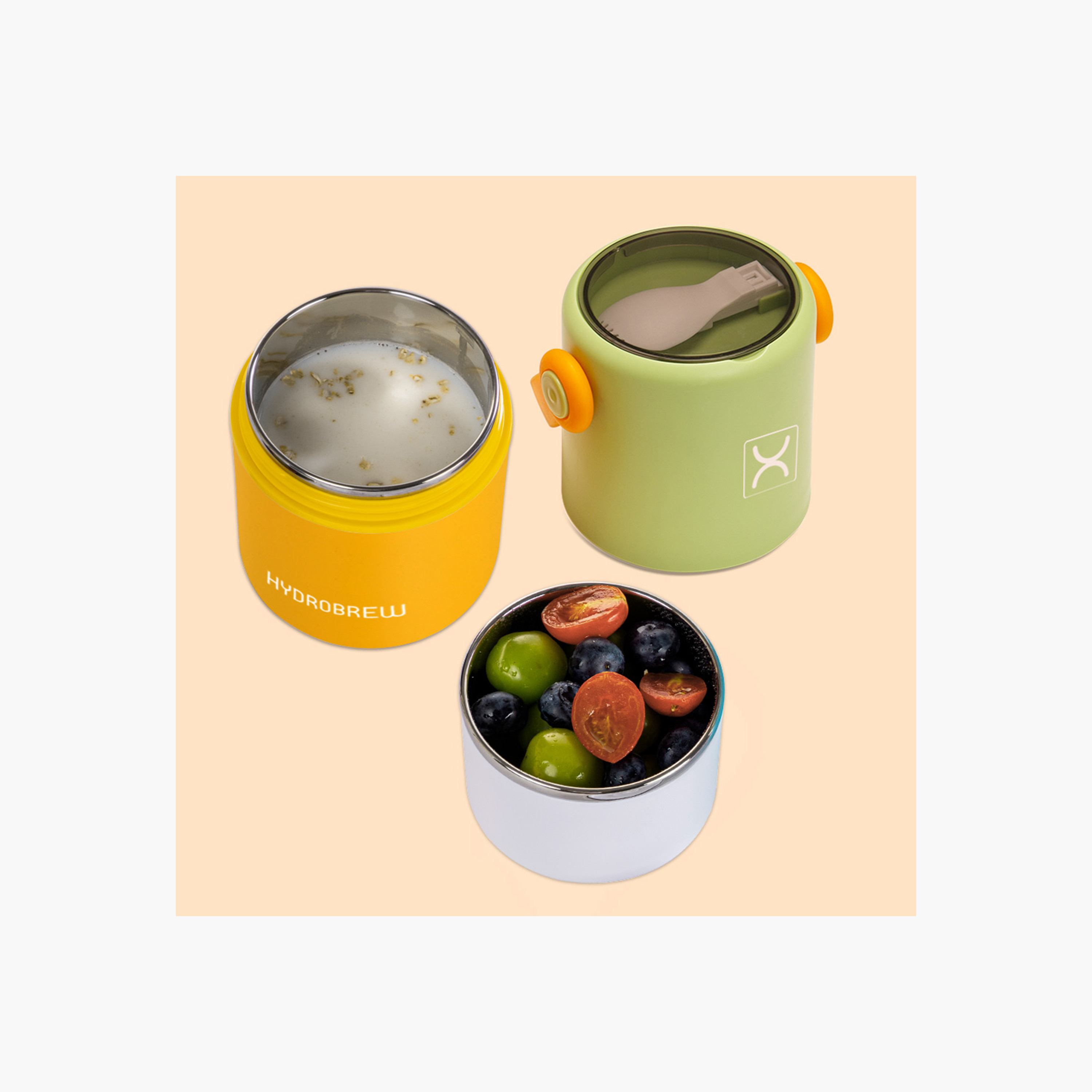Hydrobrew 2-Tier Colourblock Stainless Steel Food Jar with Folding Spork-school-lunchessentials-lunchboxes-image-4