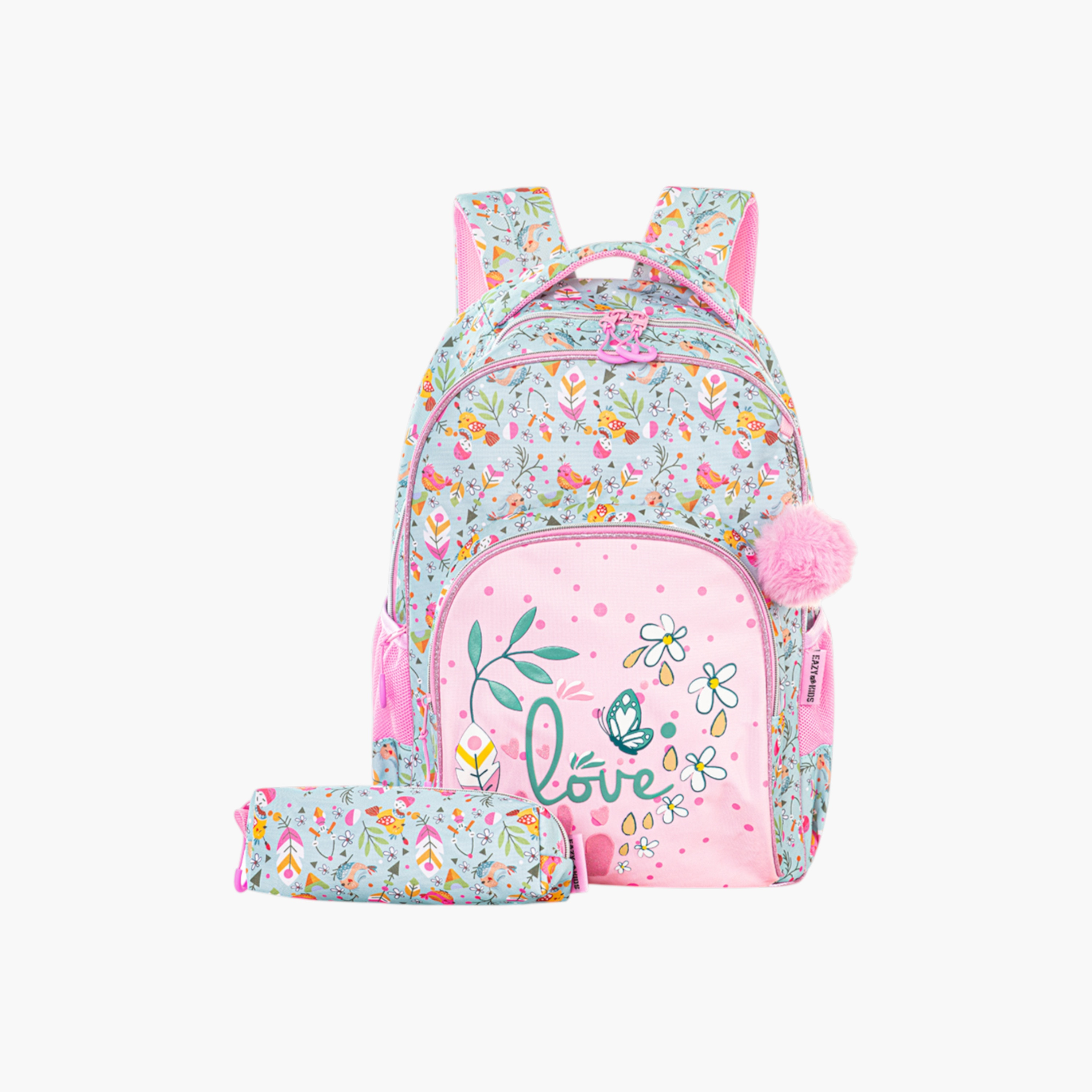 Eazy Kids Floral Print 17-inch Trolley Bag and Pencil Pouch Set - 19x43x30 cms-school-bagsandbackpacks-sets-image-1