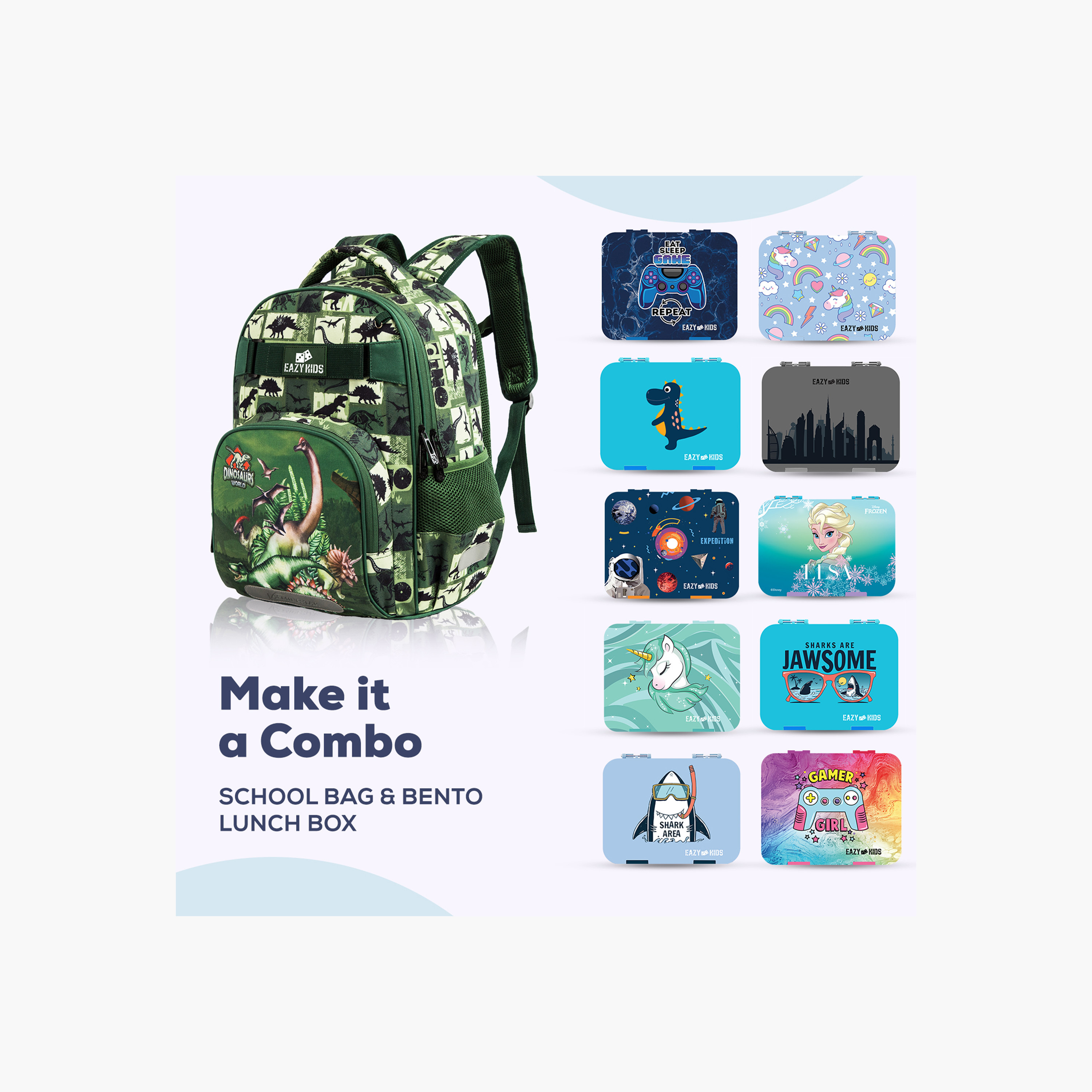 طقم شنط ظهر بطبعات ديناصور 18 بوصة 3 قطع من إيزي كيدز- 19×40×30 سم-school-bagsandbackpacks-sets-image-11
