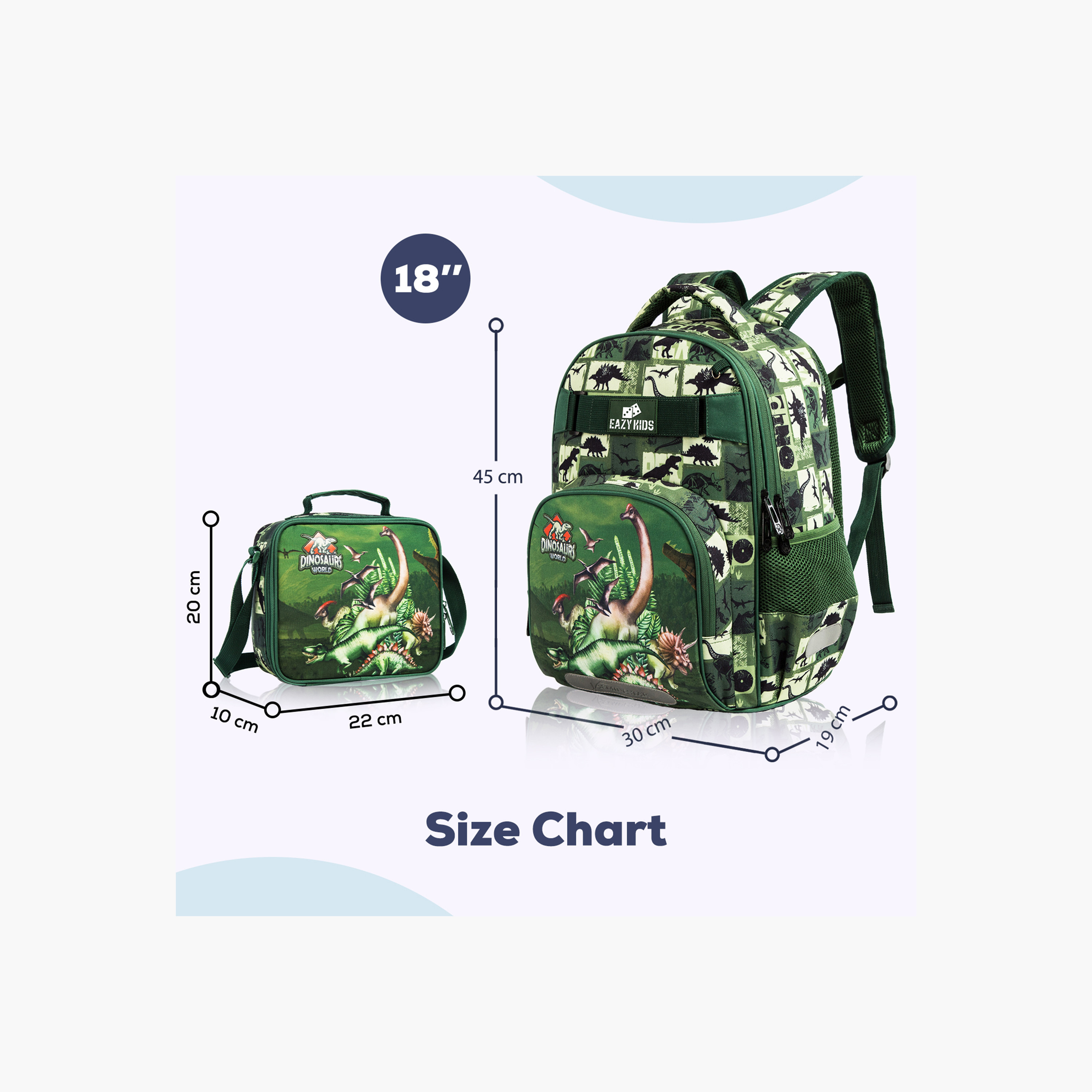 Eazy Kids 3-Piece Dinosaur Print 18-Inch Backpack Set  - 19x40x30 cms-school-bagsandbackpacks-sets-image-2