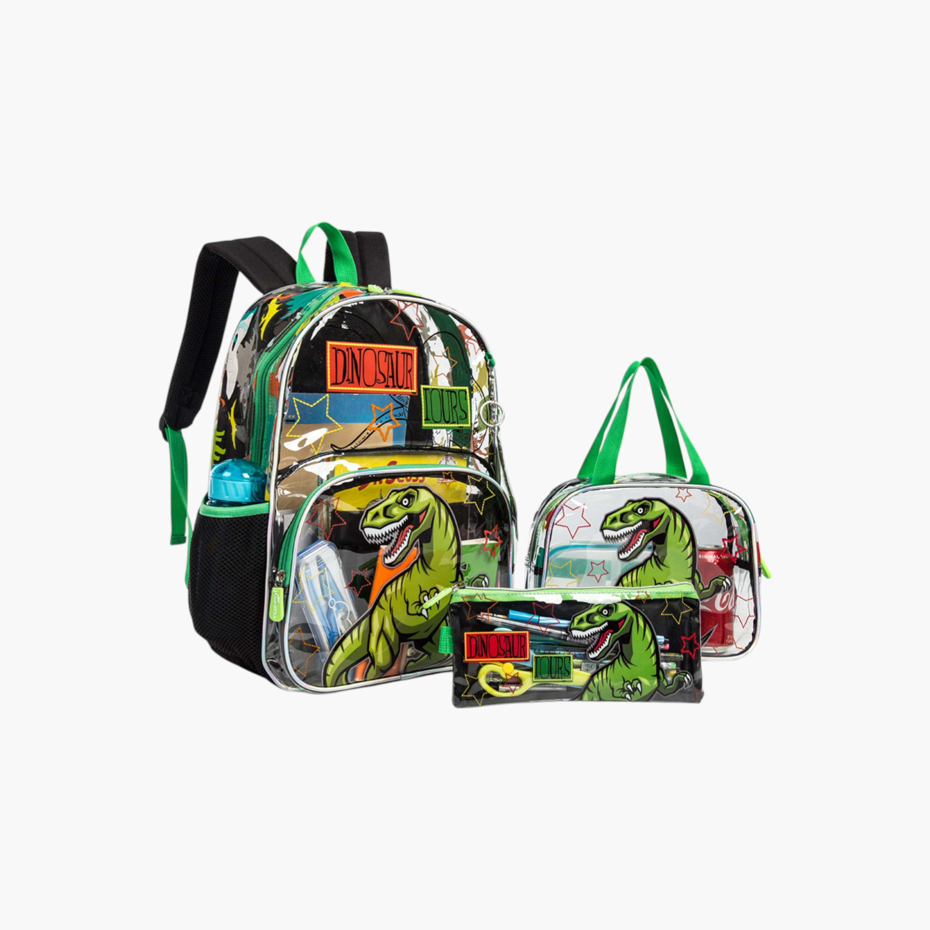طقم شنطة ظهر 17 بوصة بطبعات ديناصور 3 قطع من إيزي كيدز - 30x18x43 سم-school-bagsandbackpacks-sets-image-1