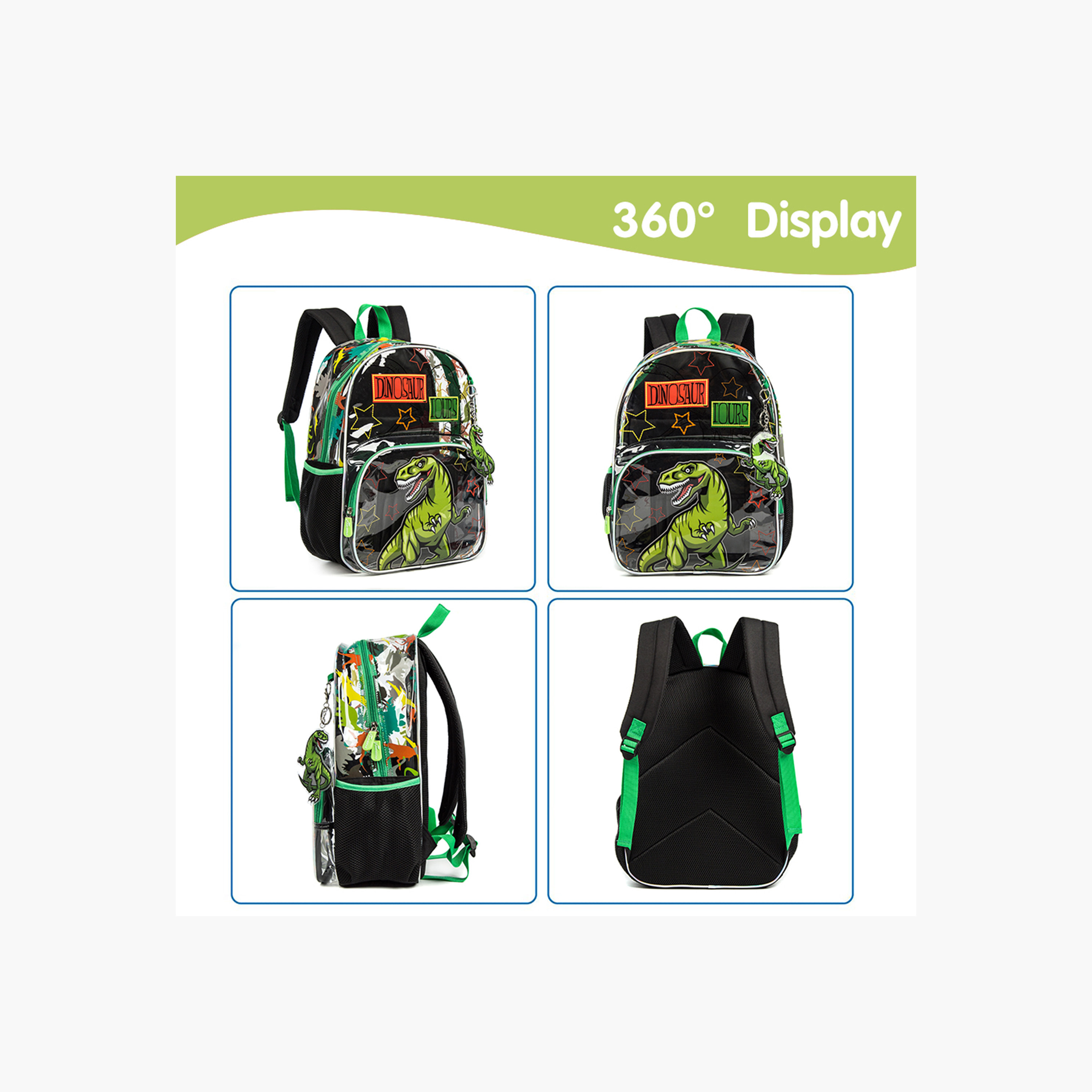طقم شنطة ظهر 17 بوصة بطبعات ديناصور 3 قطع من إيزي كيدز - 30x18x43 سم-school-bagsandbackpacks-sets-image-3