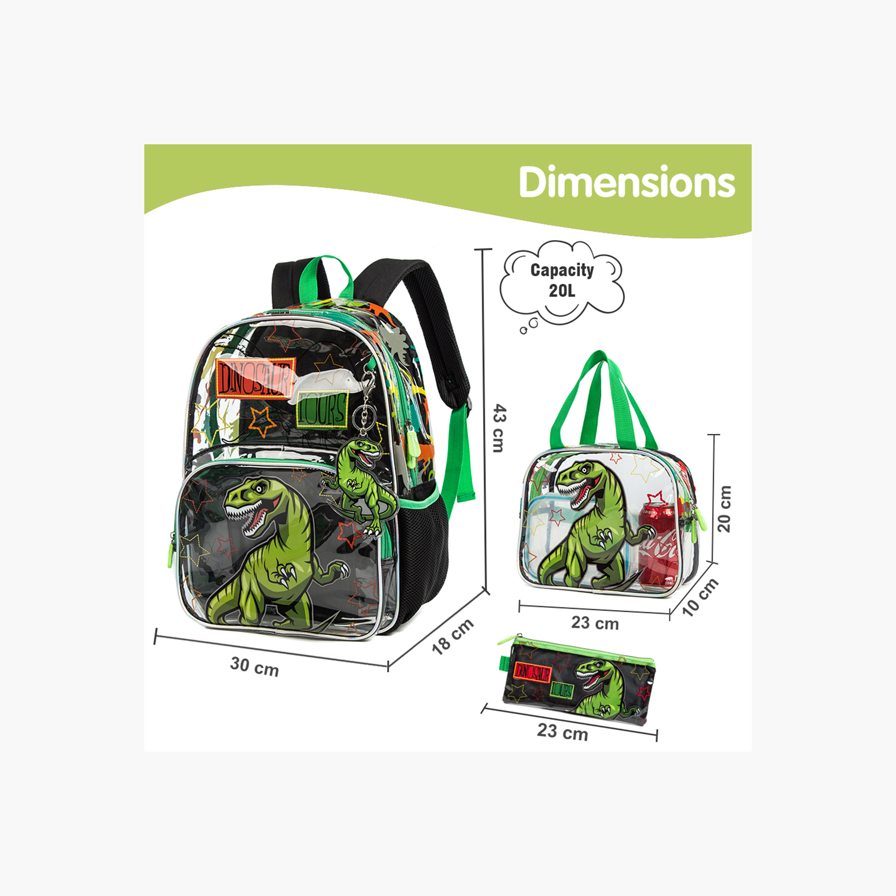 طقم شنطة ظهر 17 بوصة بطبعات ديناصور 3 قطع من إيزي كيدز - 30x18x43 سم-school-bagsandbackpacks-sets-image-7