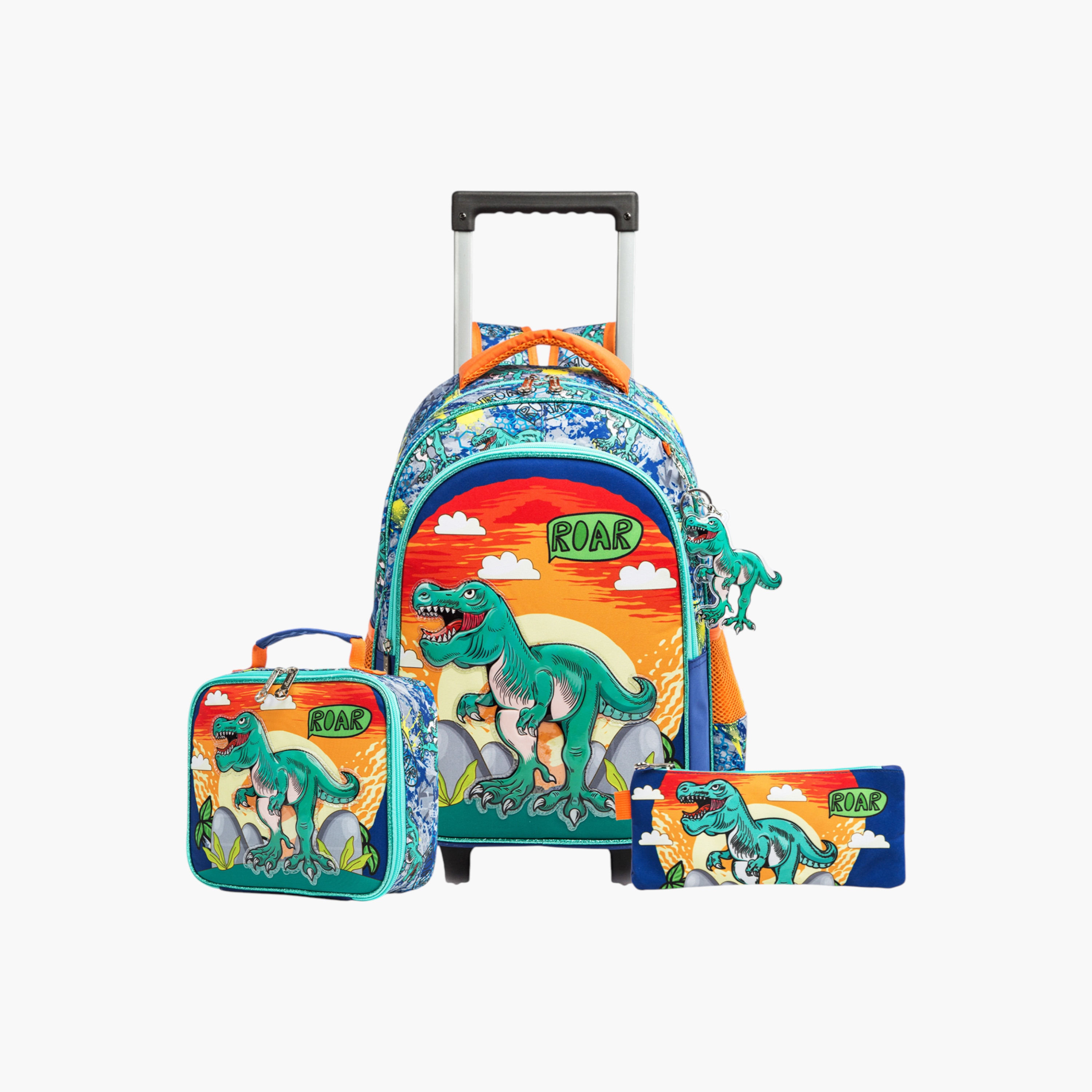 طقم شنطة ظهر ترولي 17 بوصة بطبعات ديناصور 3 قطع من إيزي كيدز - 16x42x30 سم-school-bagsandbackpacks-sets-image-1