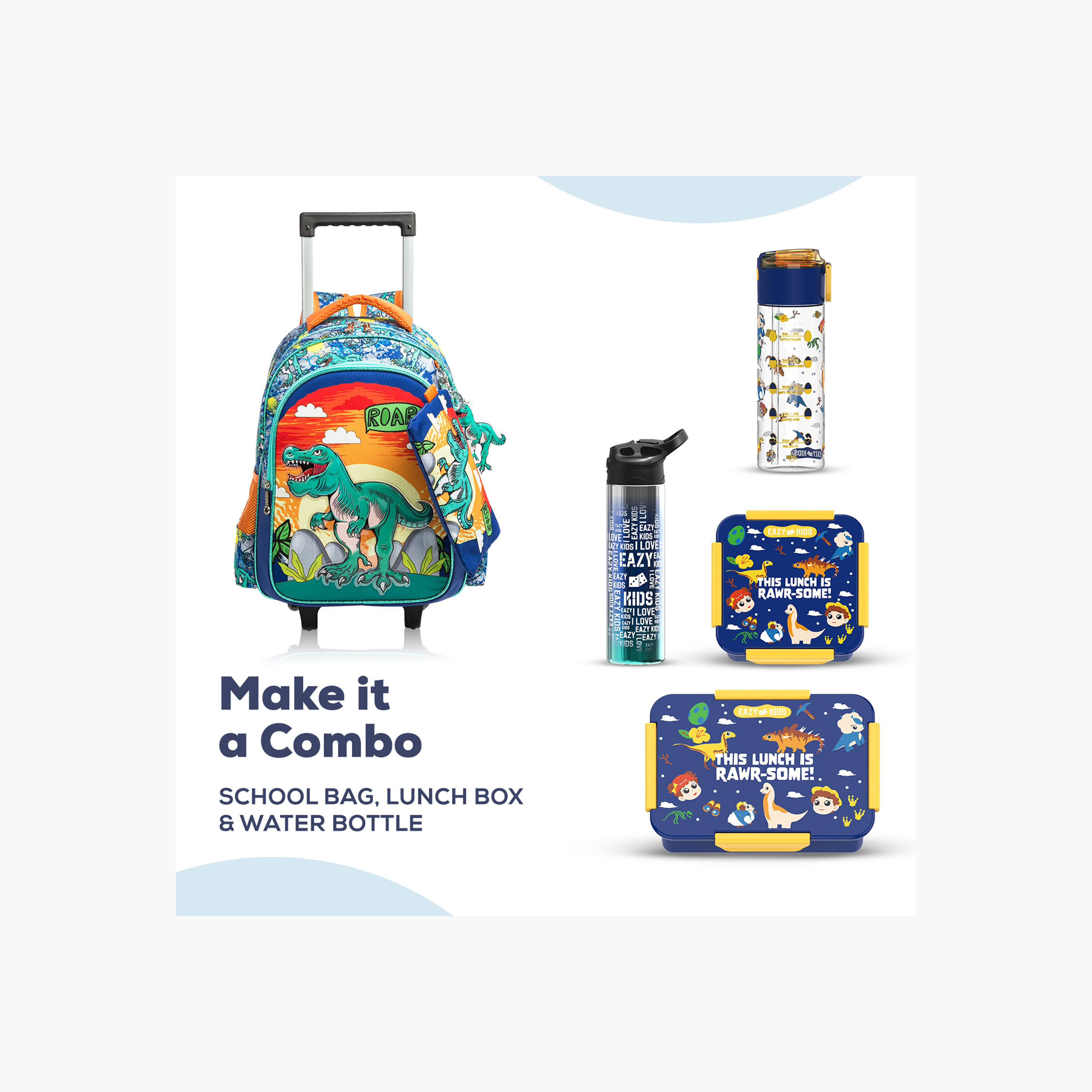 طقم شنطة ظهر ترولي 17 بوصة بطبعات ديناصور 3 قطع من إيزي كيدز - 16x42x30 سم-school-bagsandbackpacks-sets-image-10