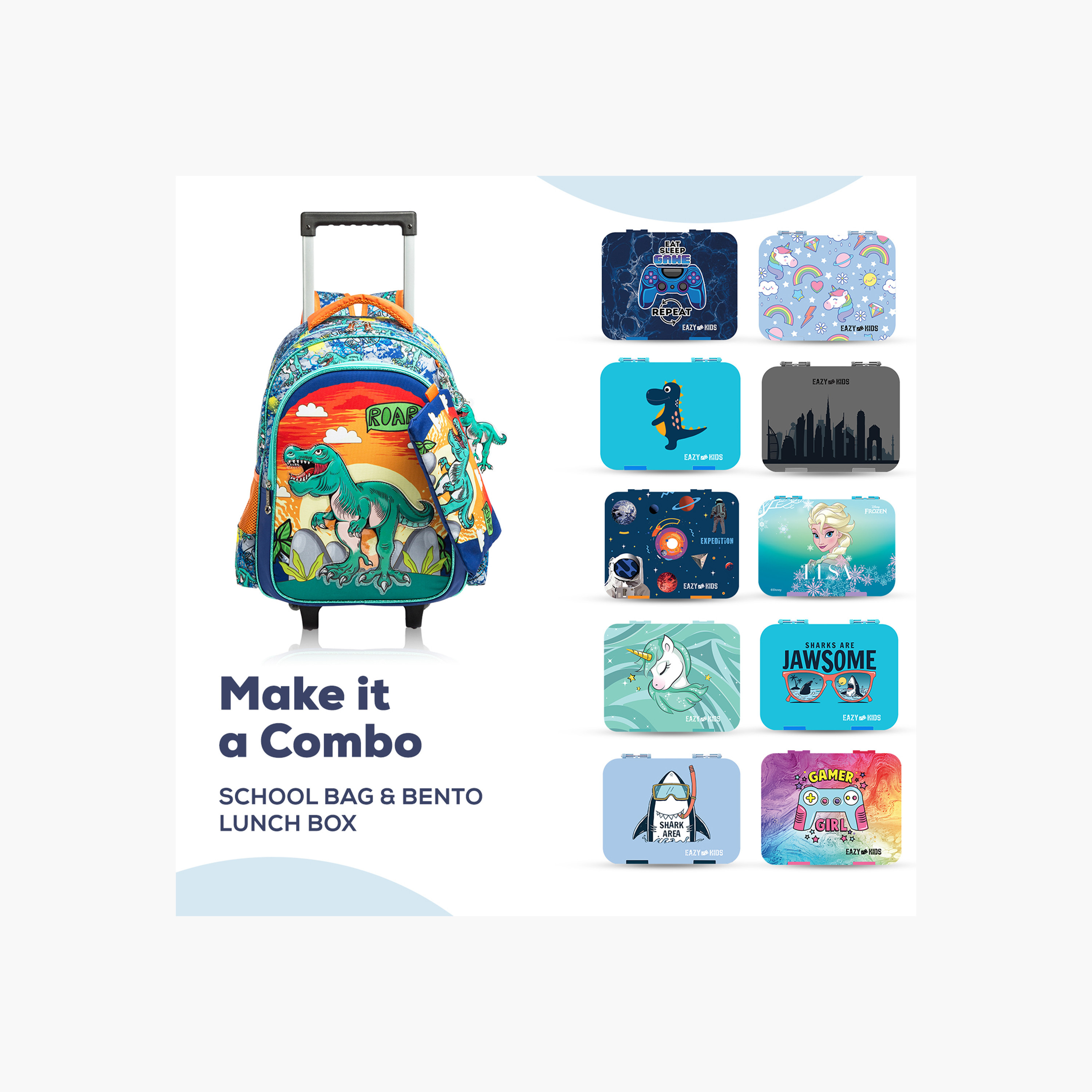 طقم شنطة ظهر ترولي 17 بوصة بطبعات ديناصور 3 قطع من إيزي كيدز - 16x42x30 سم-school-bagsandbackpacks-sets-image-11