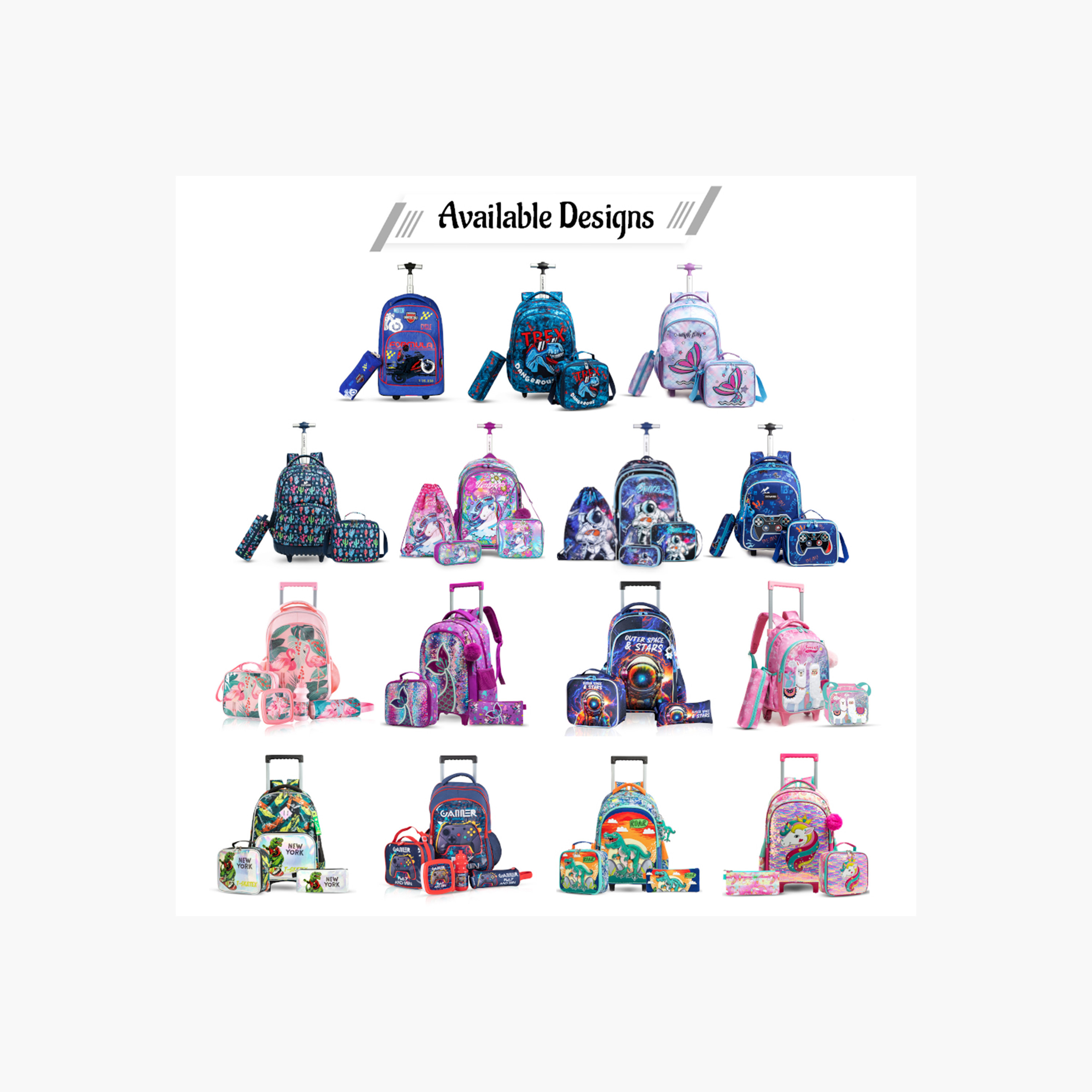 طقم شنطة ظهر ترولي 17 بوصة بطبعات ديناصور 3 قطع من إيزي كيدز - 16x42x30 سم-school-bagsandbackpacks-sets-image-3