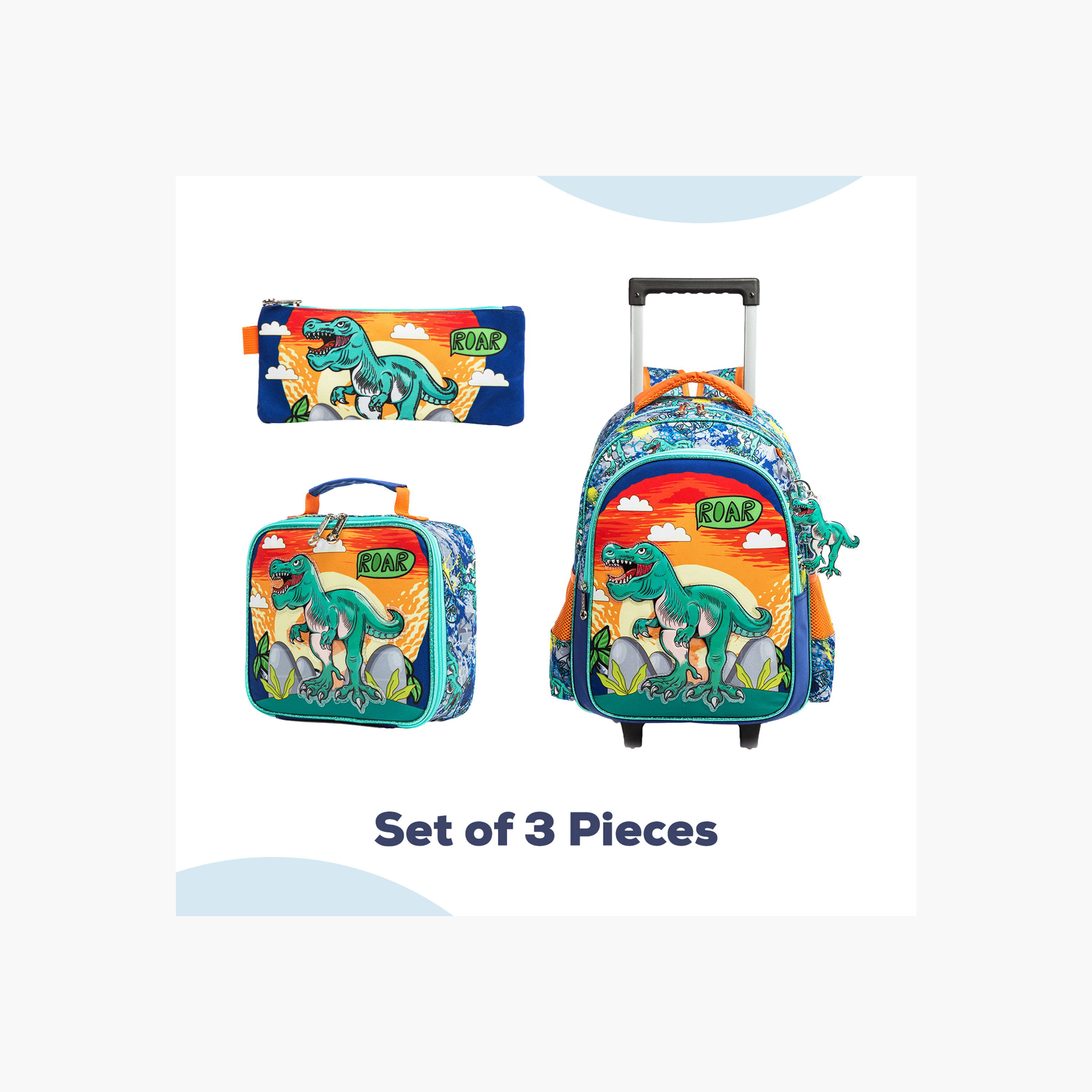 طقم شنطة ظهر ترولي 17 بوصة بطبعات ديناصور 3 قطع من إيزي كيدز - 16x42x30 سم-school-bagsandbackpacks-sets-image-4