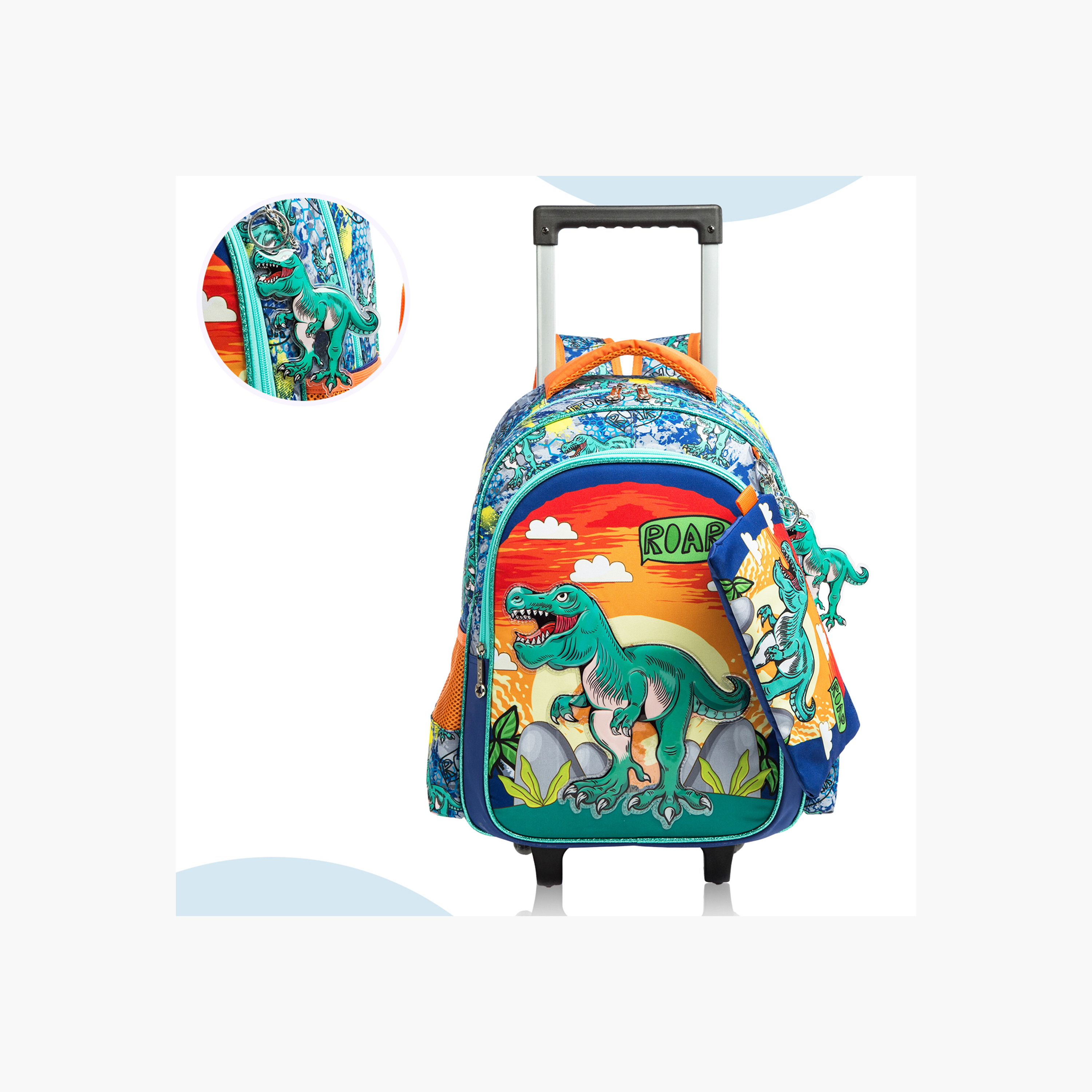 طقم شنطة ظهر ترولي 17 بوصة بطبعات ديناصور 3 قطع من إيزي كيدز - 16x42x30 سم-school-bagsandbackpacks-sets-image-9