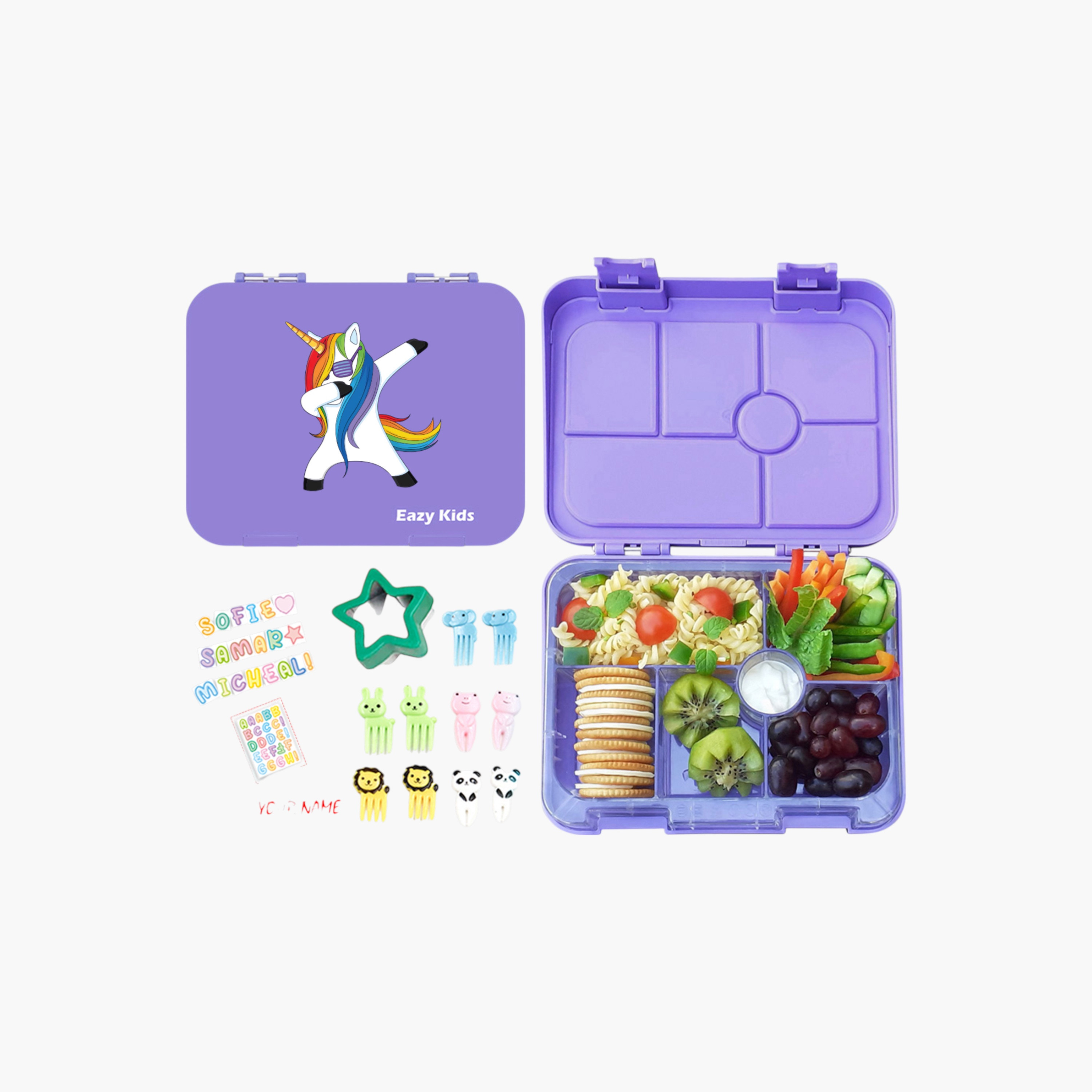 Eazy Kids Unicorn Print 6-Compartment Bento Lunch Box-school-lunchessentials-lunchboxes-image-1
