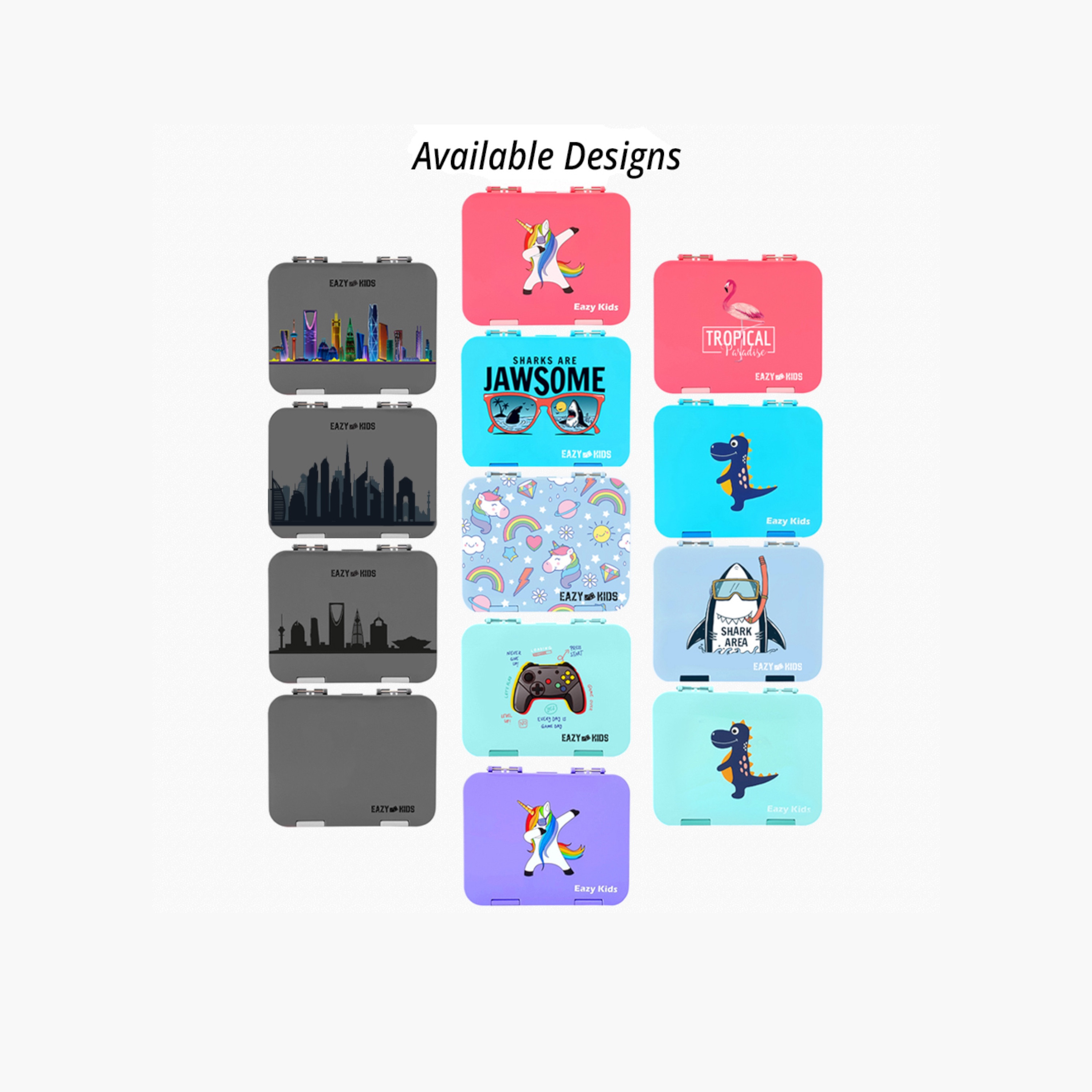 Eazy Kids Unicorn Print Convertible Lunch Box with Sandwich Cutter and Fruit Pick Set-school-lunchessentials-lunchboxes-image-2