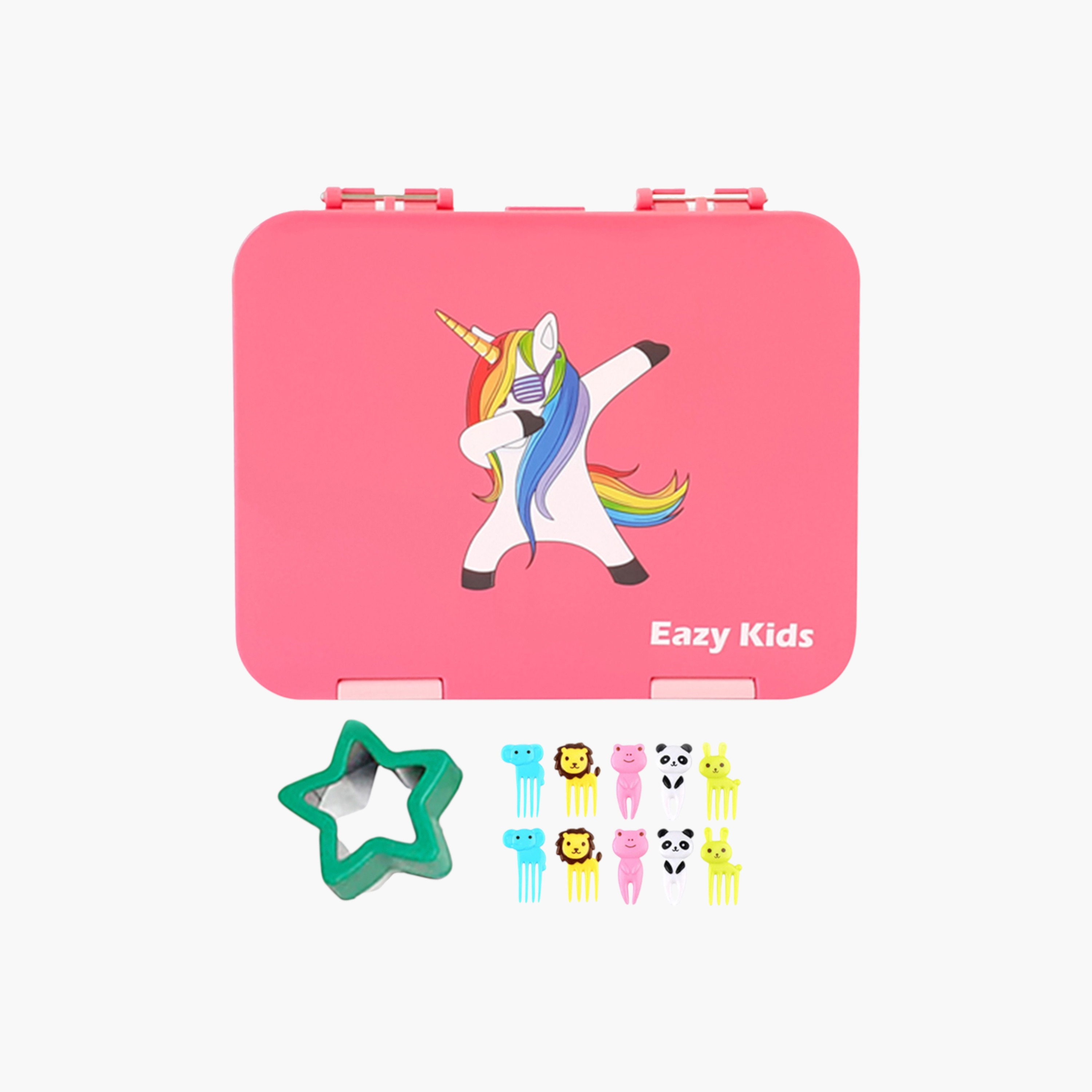 Eazy Kids Unicorn Print Convertible Lunch Box with Sandwich Cutter and Fruit Pick Set-school-lunchessentials-lunchboxes-image-3