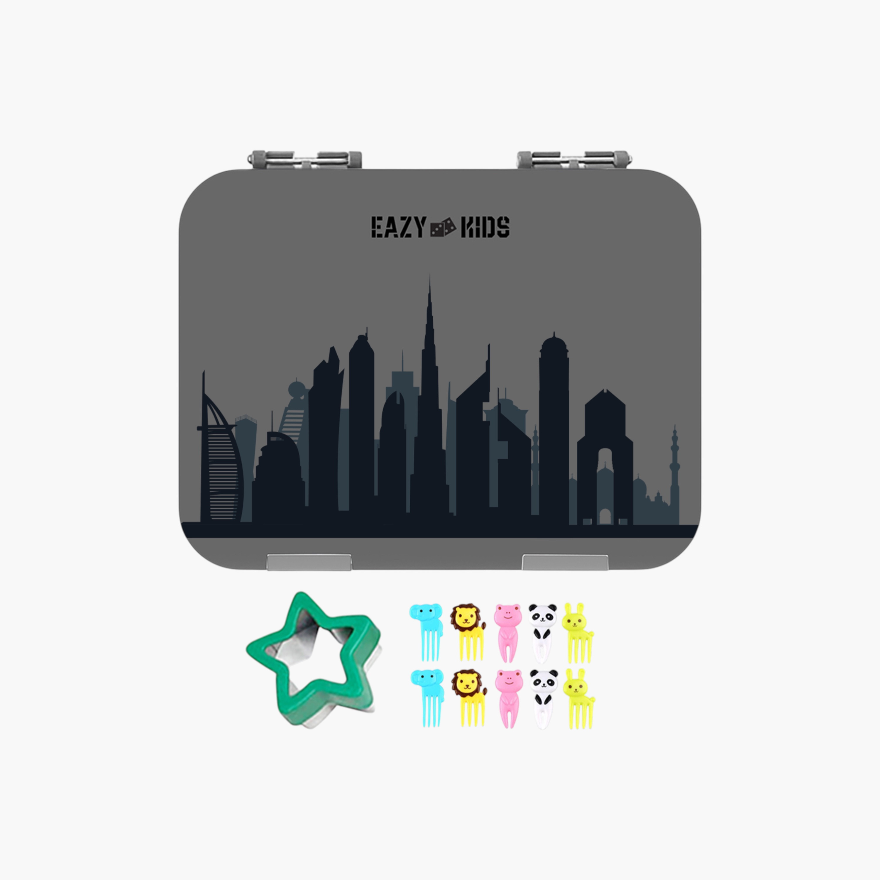Eazy Kids Printed Convertible Compartment Bento Lunch Box and Sandwich Cutter Set-school-lunchessentials-lunchboxes-image-2