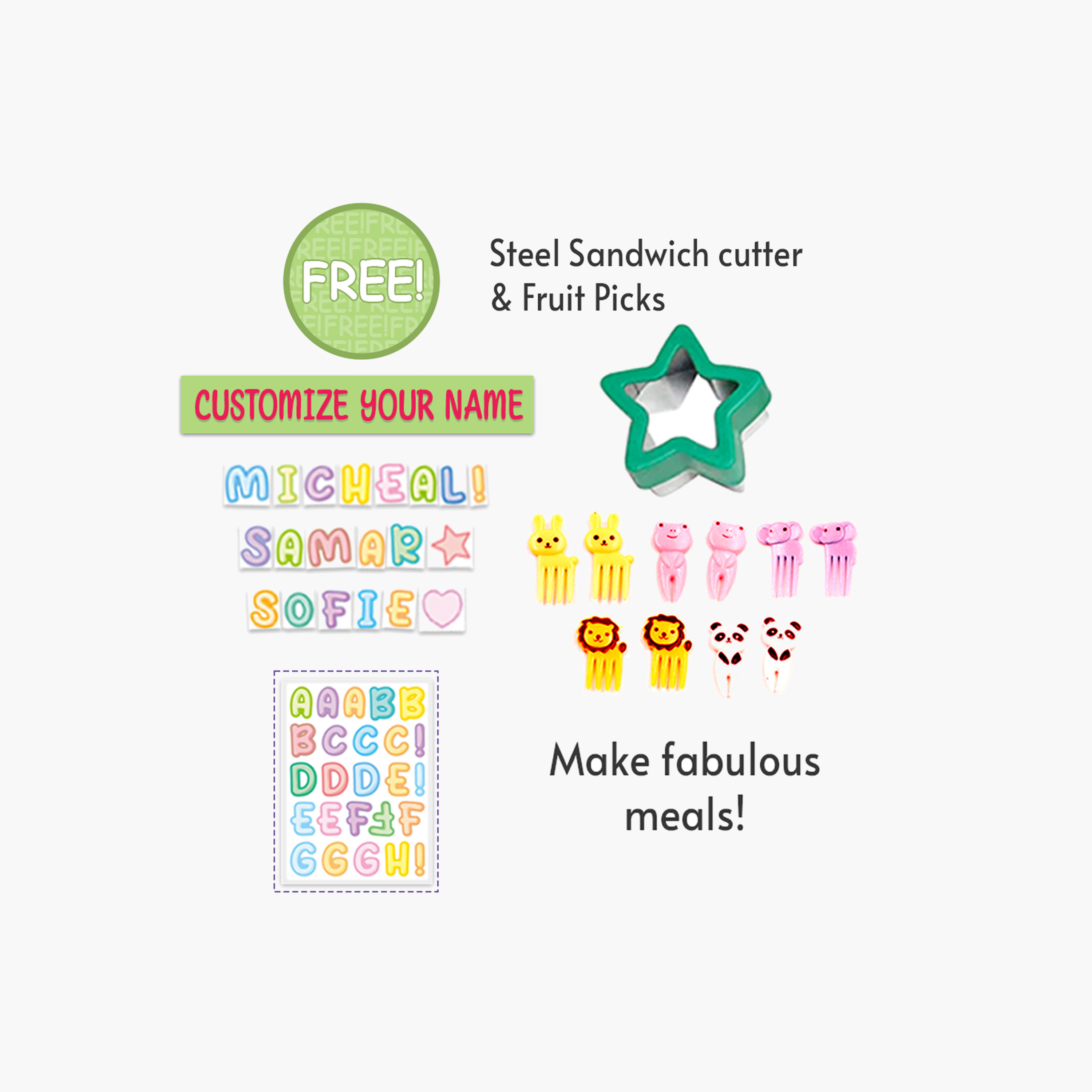 Eazy Kids Printed Convertible Compartment Bento Lunch Box and Sandwich Cutter Set-school-lunchessentials-lunchboxes-image-6