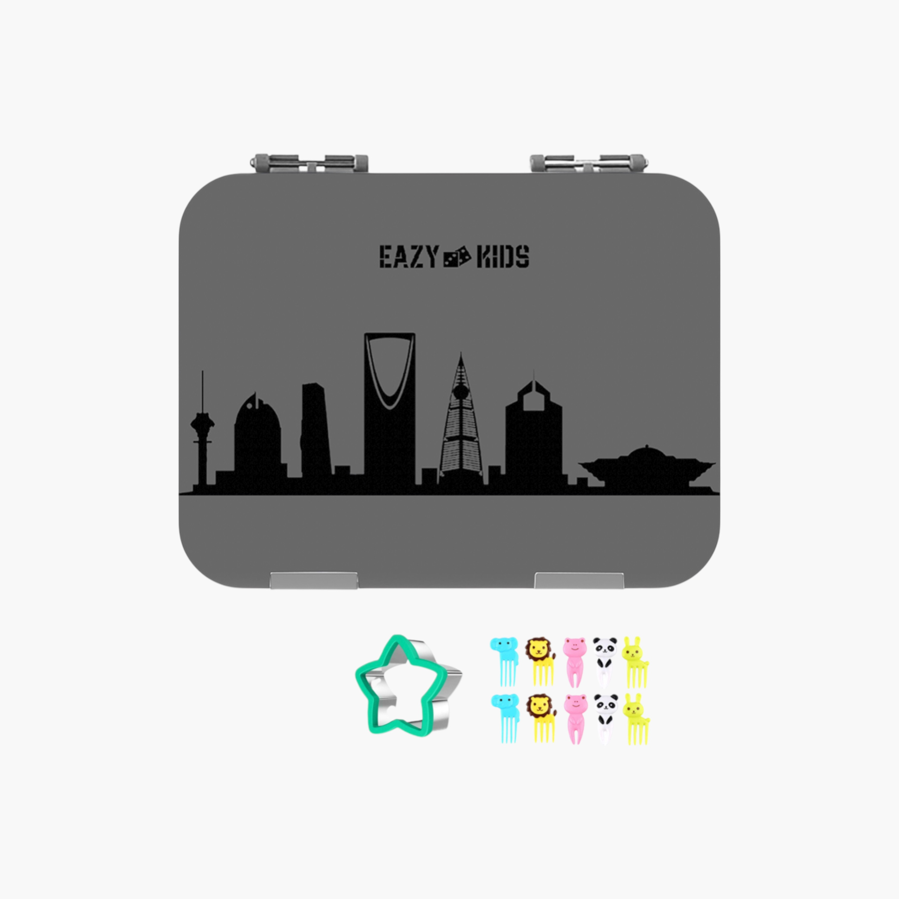 Eazy Kids Printed 4-Compartment Bento Lunch Box and Sandwich Cutter Set-school-lunchessentials-lunchboxes-image-1