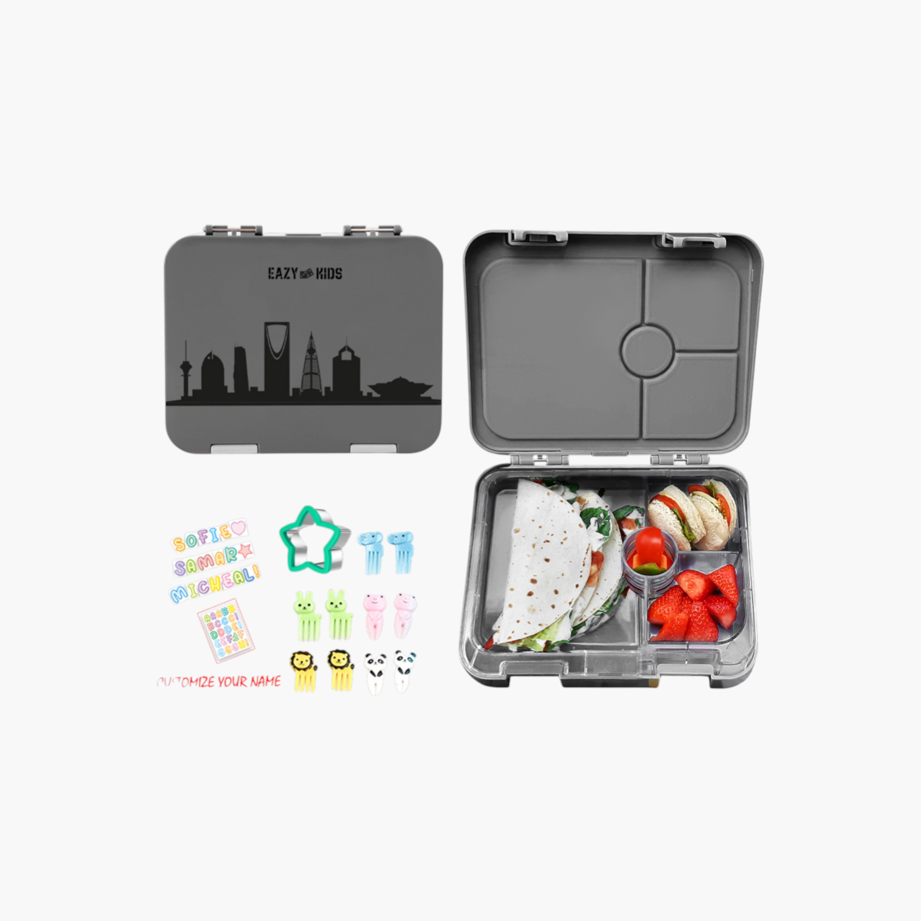 Eazy Kids Printed 4-Compartment Bento Lunch Box and Sandwich Cutter Set-school-lunchessentials-lunchboxes-image-2