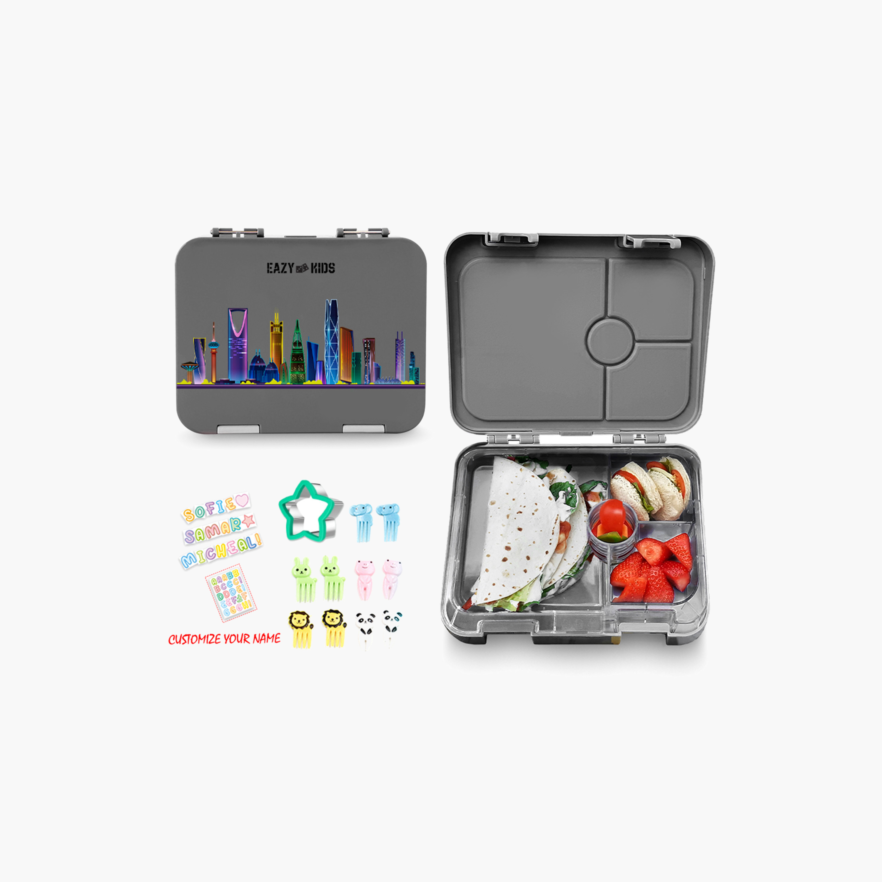 Eazy Kids Printed 4-Compartment Bento Lunch Box and Sandwich Cutter Set-school-lunchessentials-lunchboxes-image-3