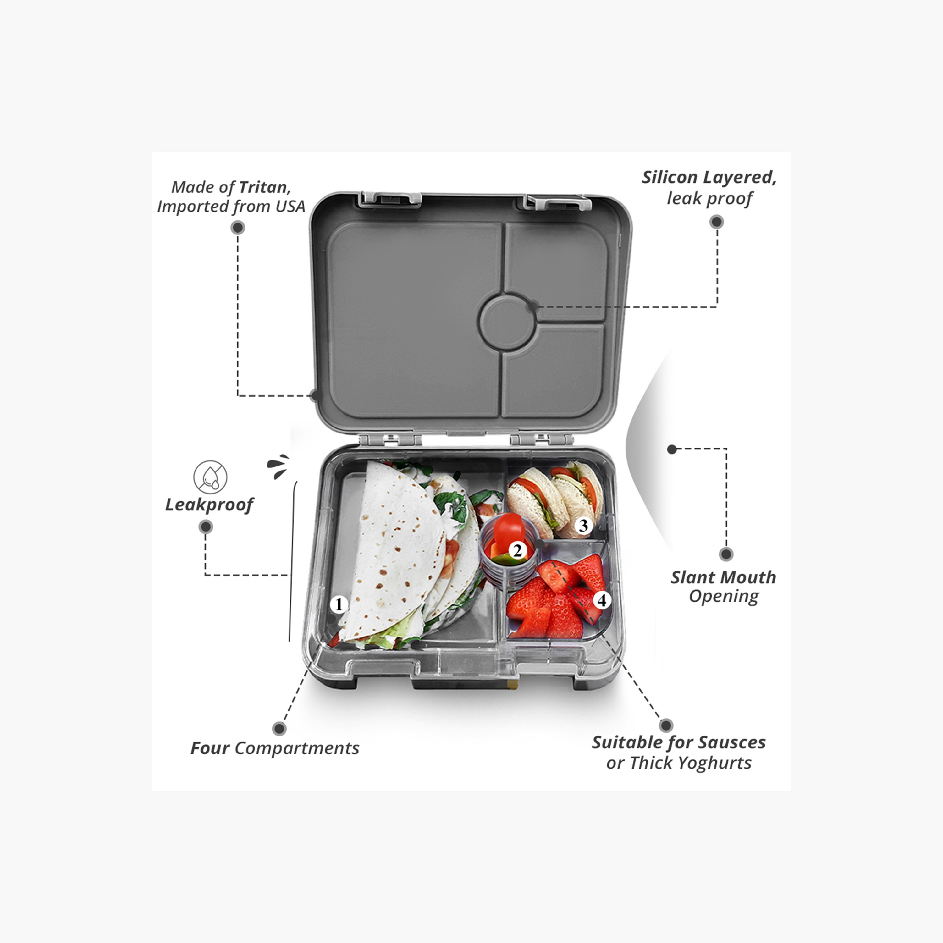 طقم شنطة غداء بنتو بطبعات بـ4 أقسام مع قاطع ساندويتشات من إيزي كيدز-school-lunchessentials-lunchboxes-image-5