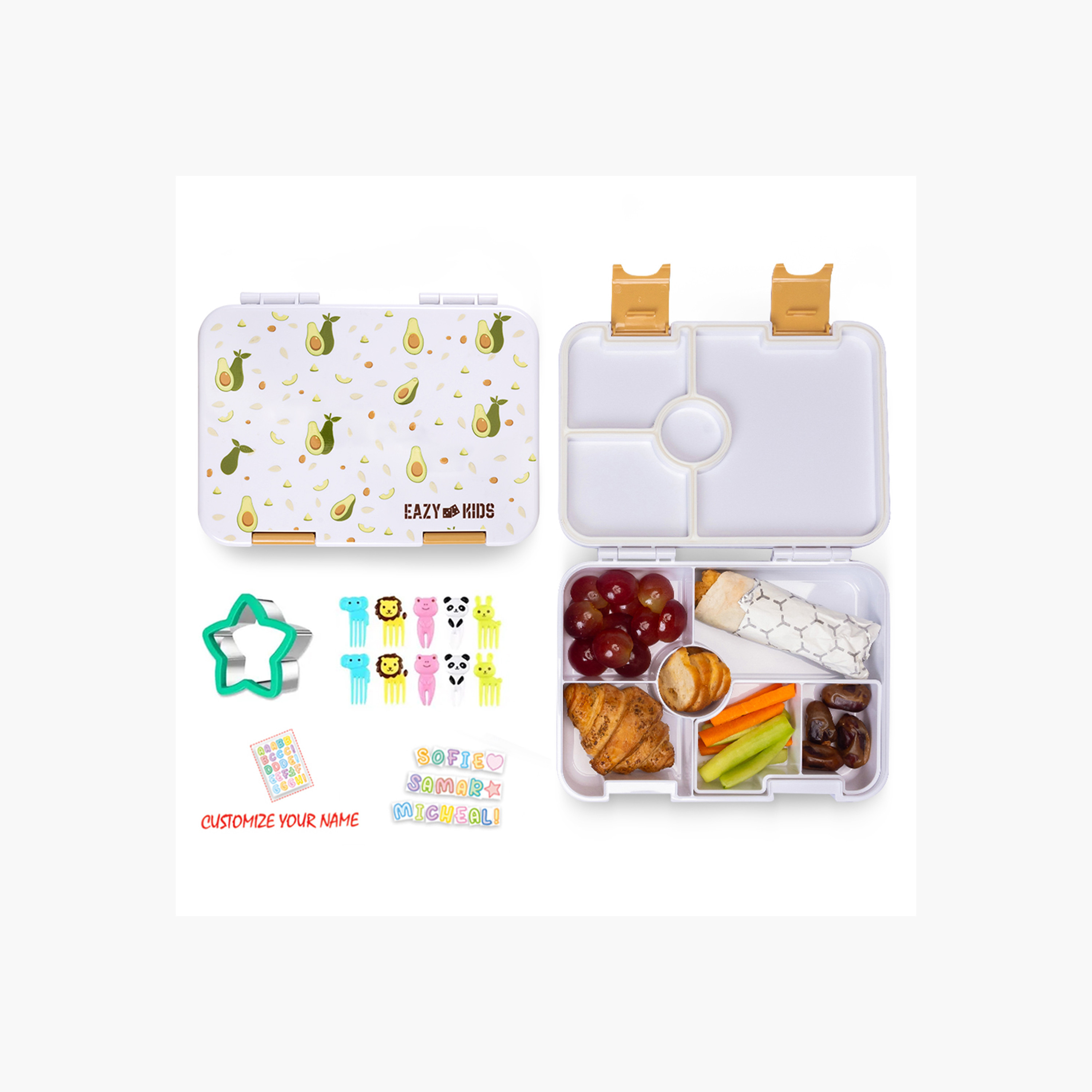 Eazy Kids Avocado Print Convertible Lunch Box with Sandwich Cutter and Fruit Pick Set-school-lunchessentials-lunchboxes-image-1