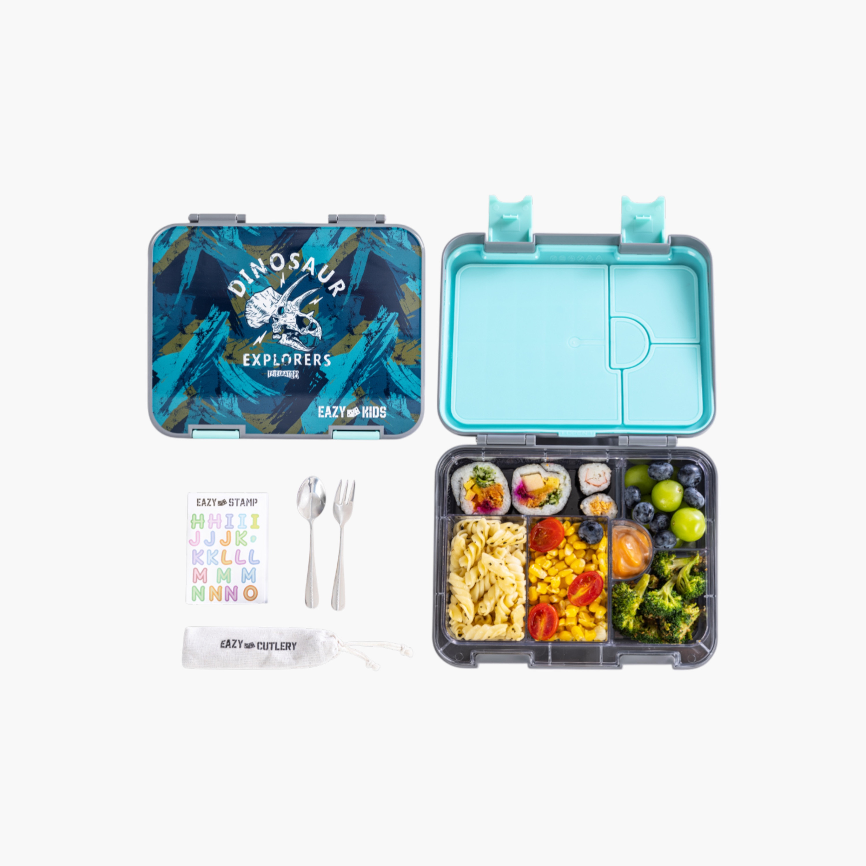 Eazy Kids Printed Convertible Compartment Bento Lunch Box with Cutlery and Alphabet Sticker-school-lunchessentials-lunchboxes-image-1
