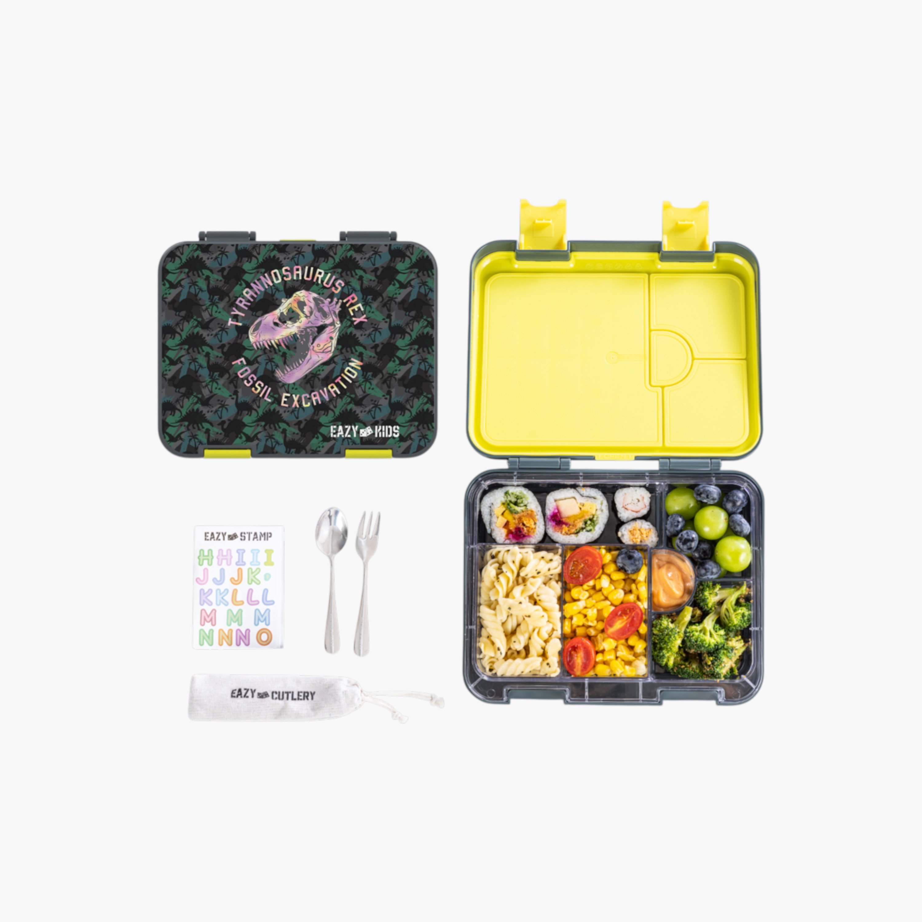 صندوق غداء بينتو مقسّم صلب مع أدوات مائدة زملصقات أبجدية من إيزي كيدز-school-lunchessentials-lunchboxes-image-1