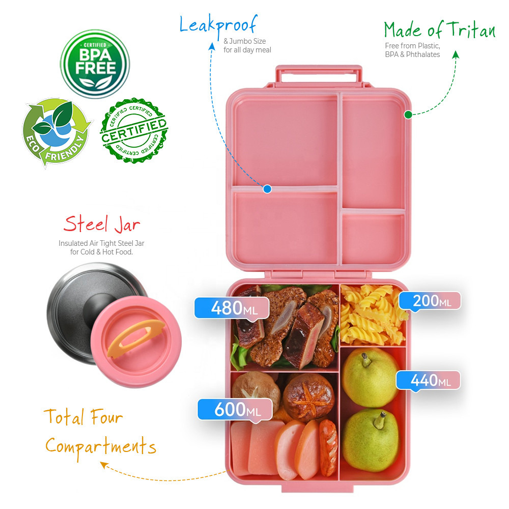 Eazy Kids Printed Sectioned Bento Lunch Box with Insulated Food Jar-school-lunchessentials-lunchboxes-image-2