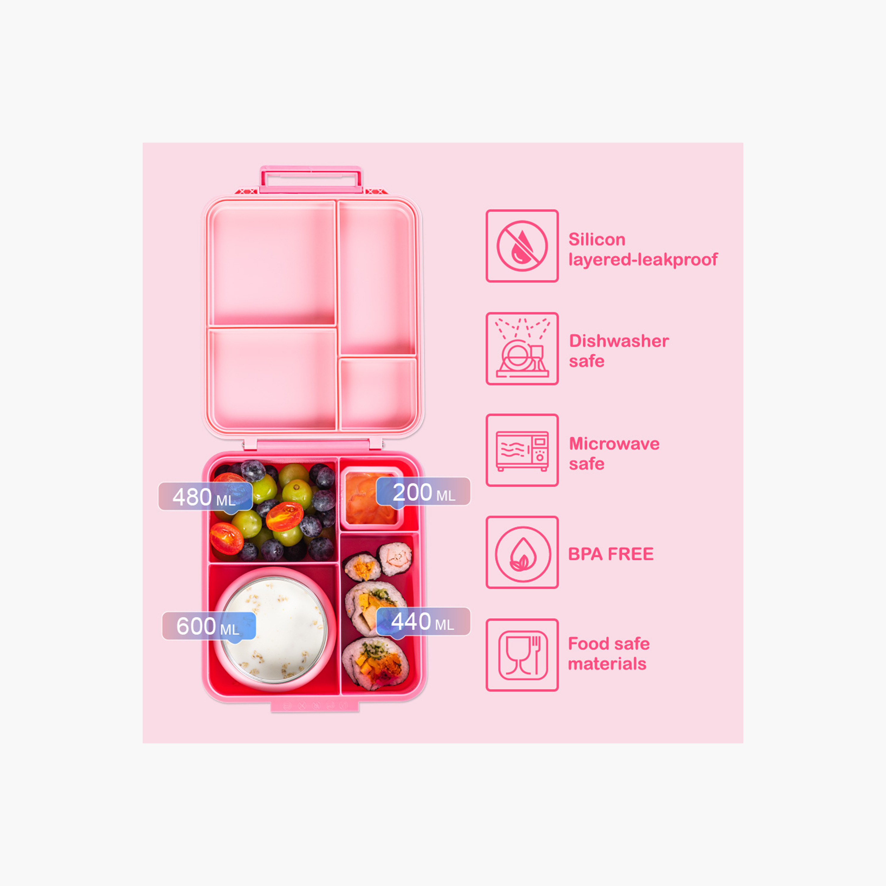Eazy Kids Jumbo Solid Lunch Box with Insulated Jar and Dip Box Set-school-lunchessentials-lunchboxes-image-2